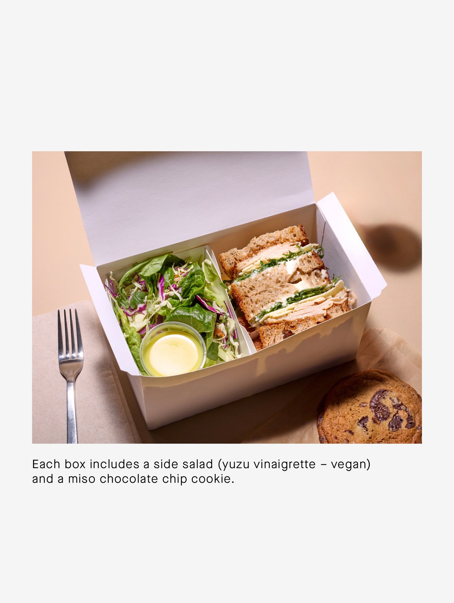 Closeup image of rally box lunch.