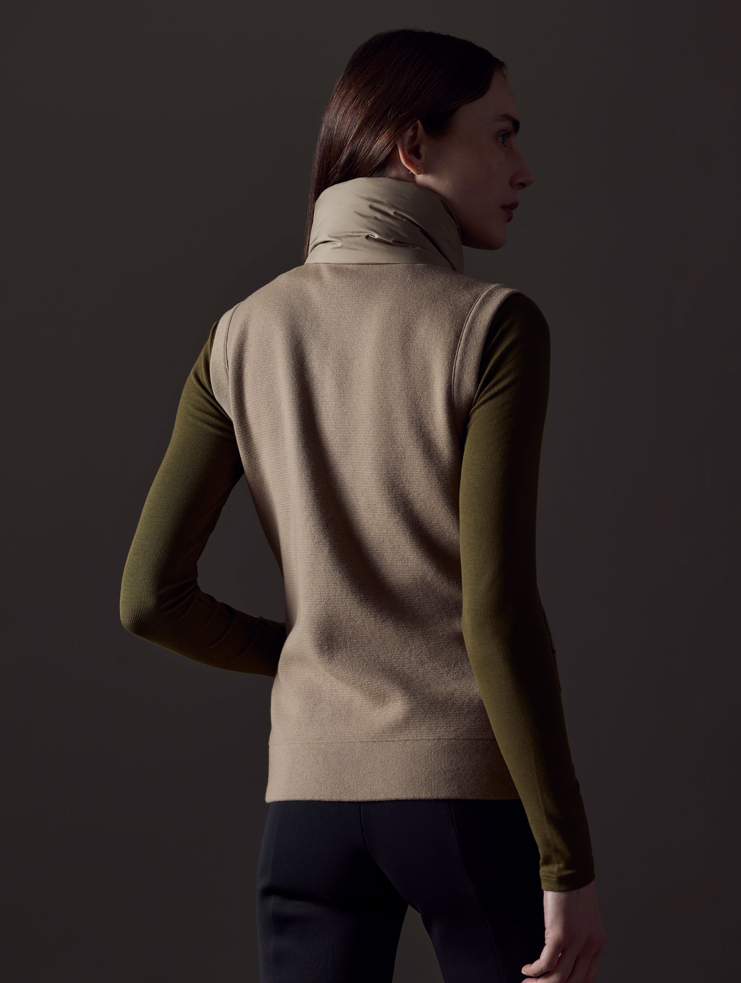 woman wearing brown vest from AETHER Apparel