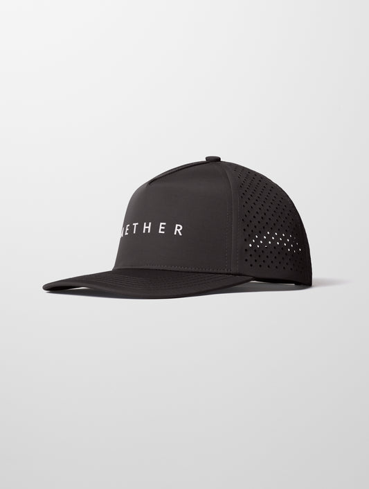 Front 3/4 view of Adventure Mesh Hat in Onyx Black from AETHER Apparel.