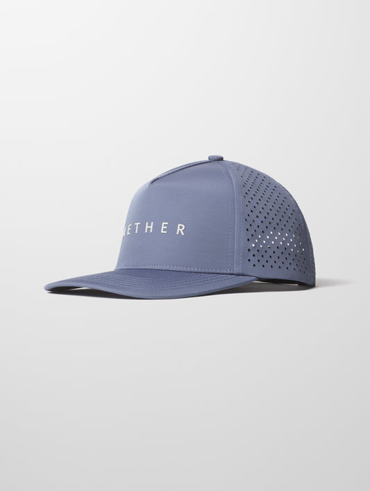 Front 3/4 view of Adventure Mesh Hat in Portal Blue from AETHER Apparel.