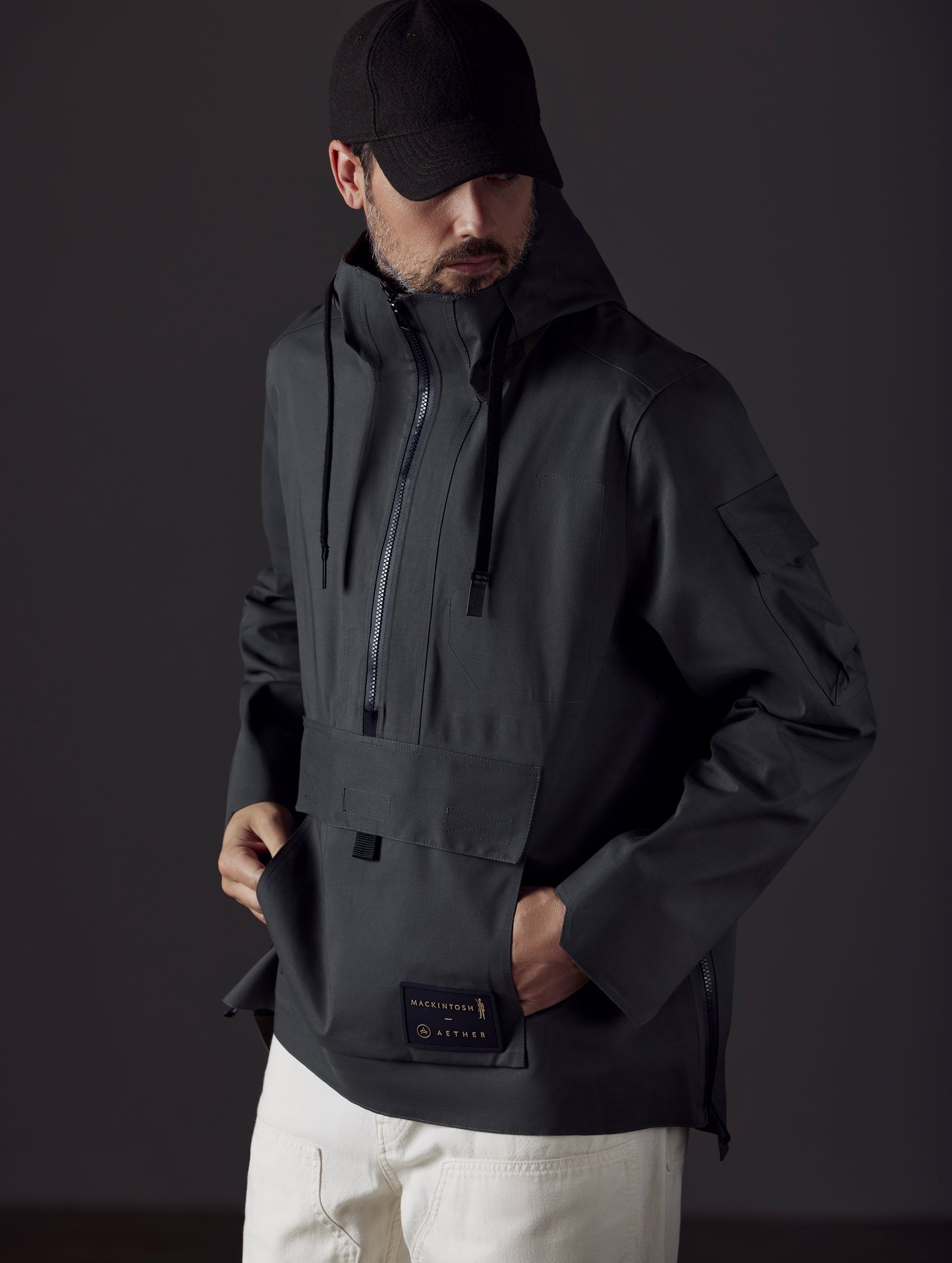 Man wearing dark green anorak from AETHER Apparel