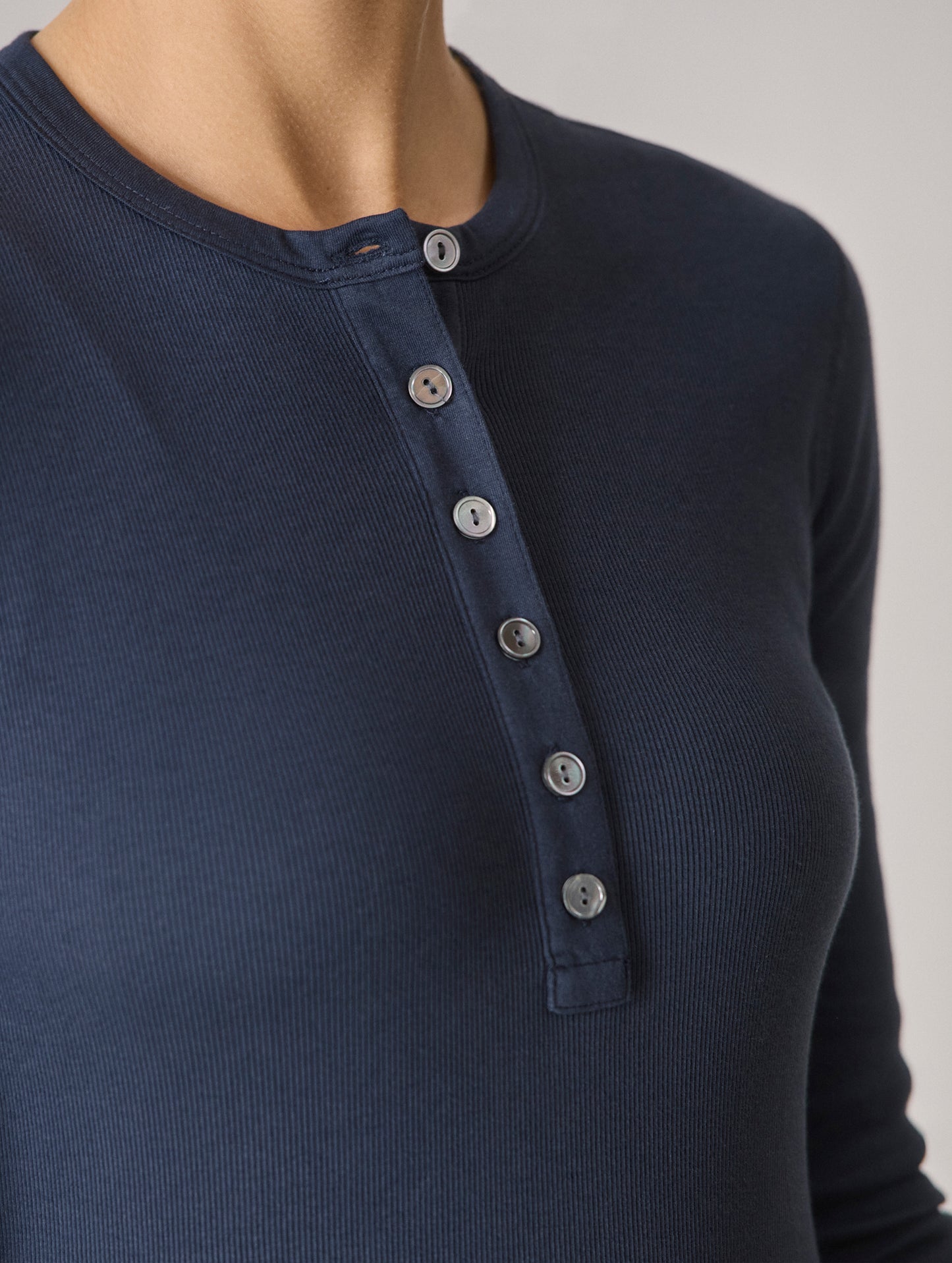 Amara Long-Sleeve Ribbed Henley - Onyx Black