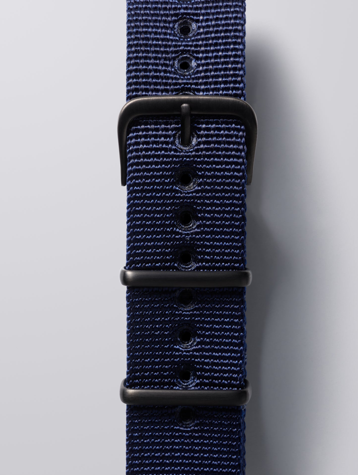 Close view of NATO watch strap of AETHER and Bamford watch.