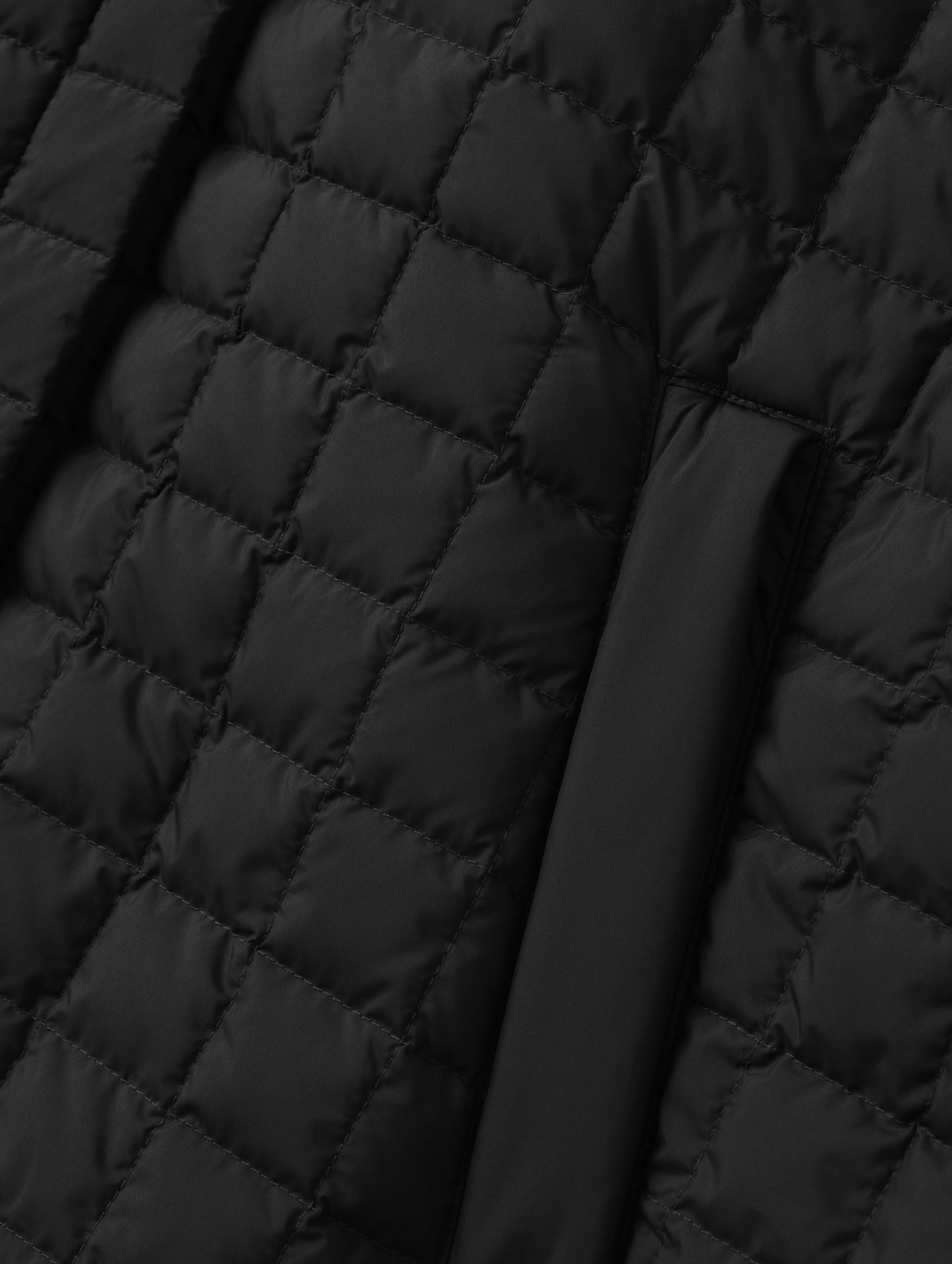 Closeup detailed view of the hand pockets on the Bardo Hooded Poncho in Onyx Black from AETHER Apparel.