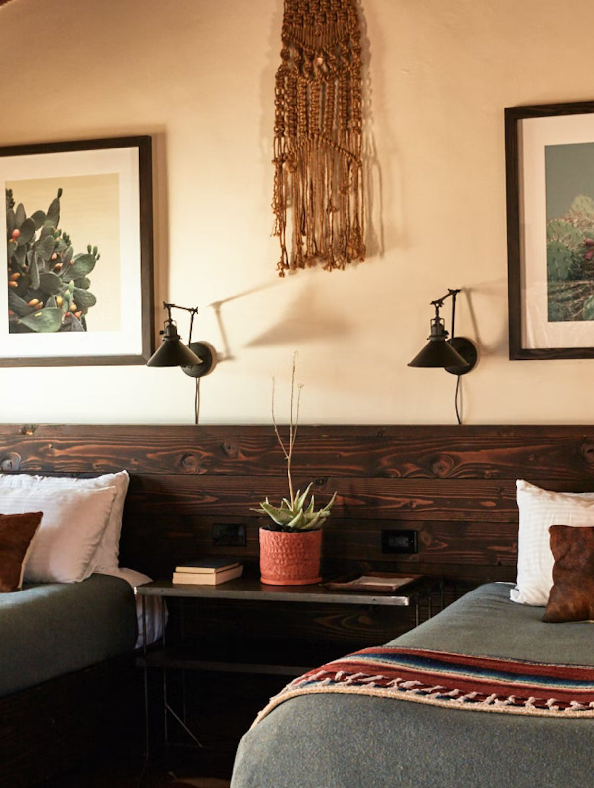 Double bed room in Pioneertown Motel in California.