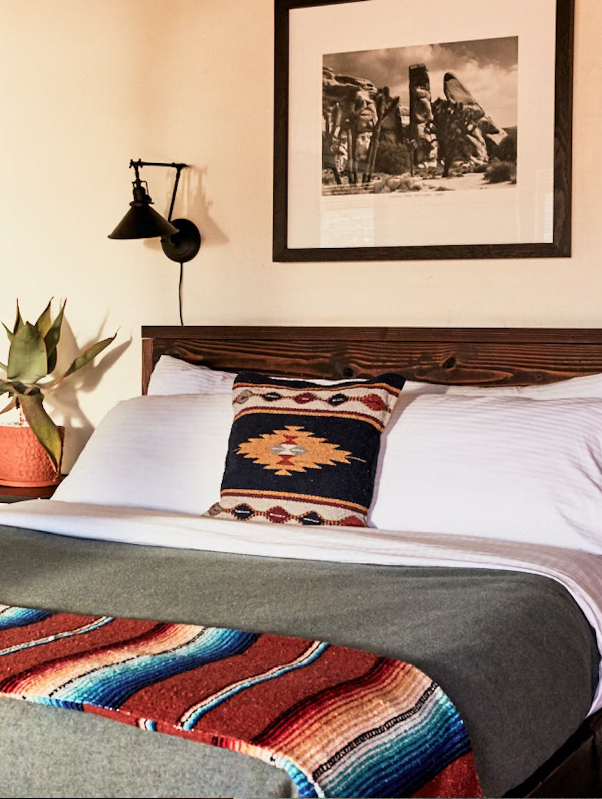 Bed in Pioneertown Motel in Pioneertown, California.