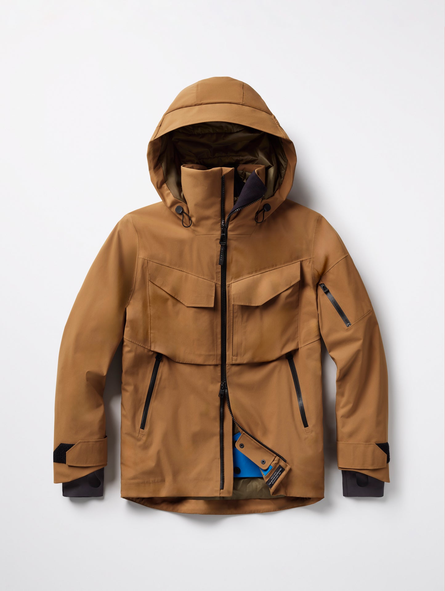 Flat lay of Brighton Insulated Snow Jacket in Rubber Brown from AETHER Apparel.