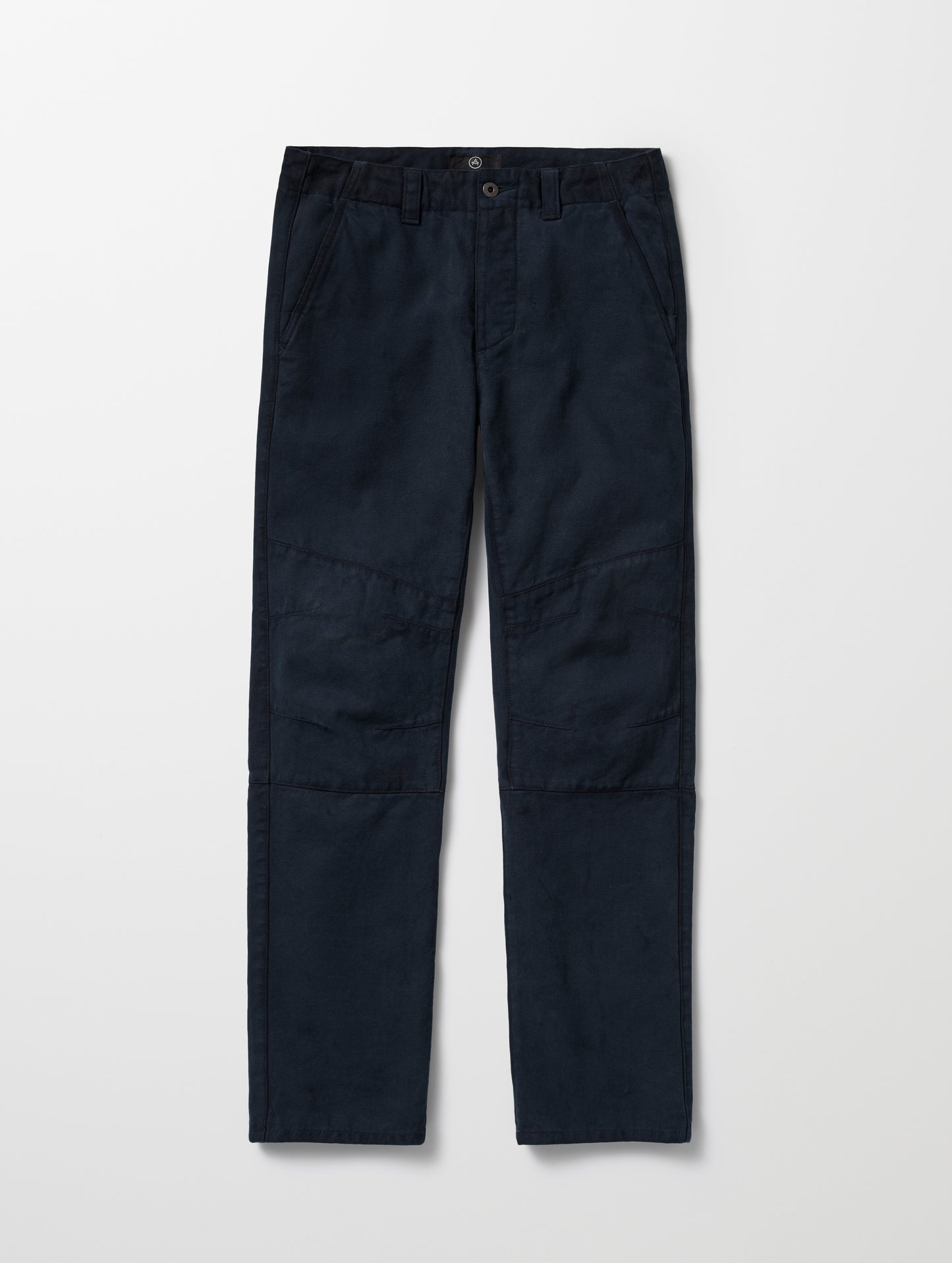 Flat lay of Gabriel Articulated Chino Stretch pant in Total Eclipse dark blue from AETHER Apparel.