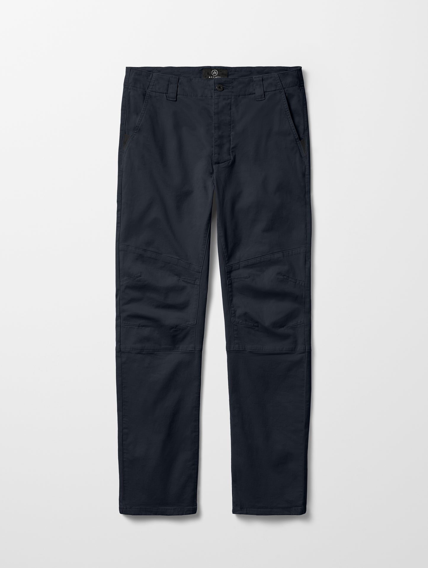 Flat lay of Gabriel Articulated Chino Stretch pant in Tarmac Black from AETHER Apparel.