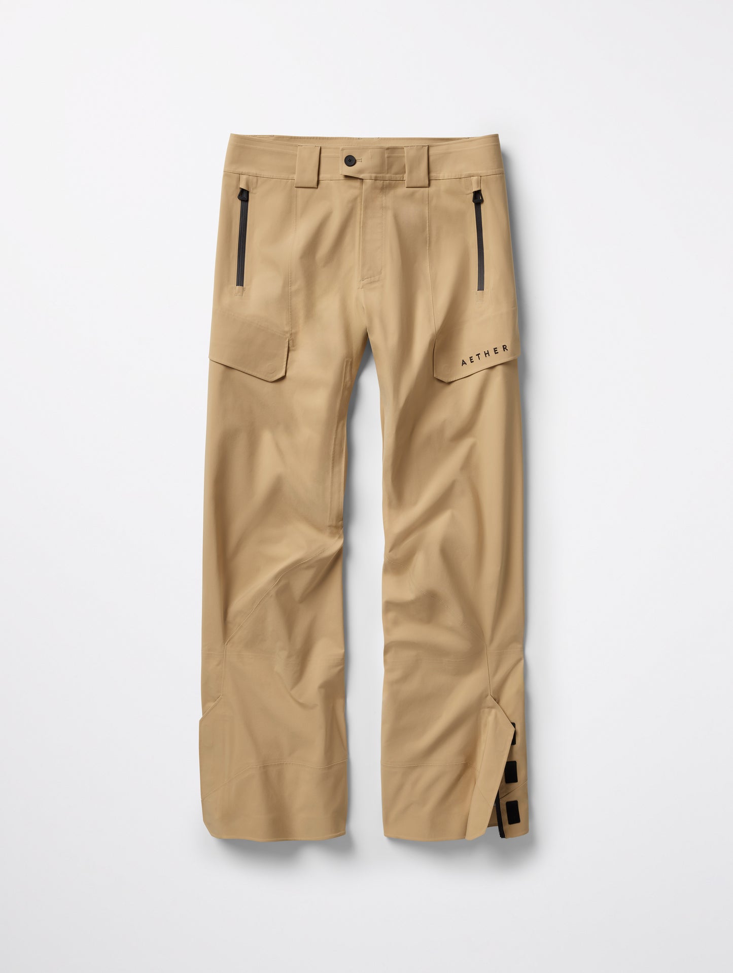 Flat lay of Maverick Snow-Shell Pant in Desert Tan from AETHER Apparel.