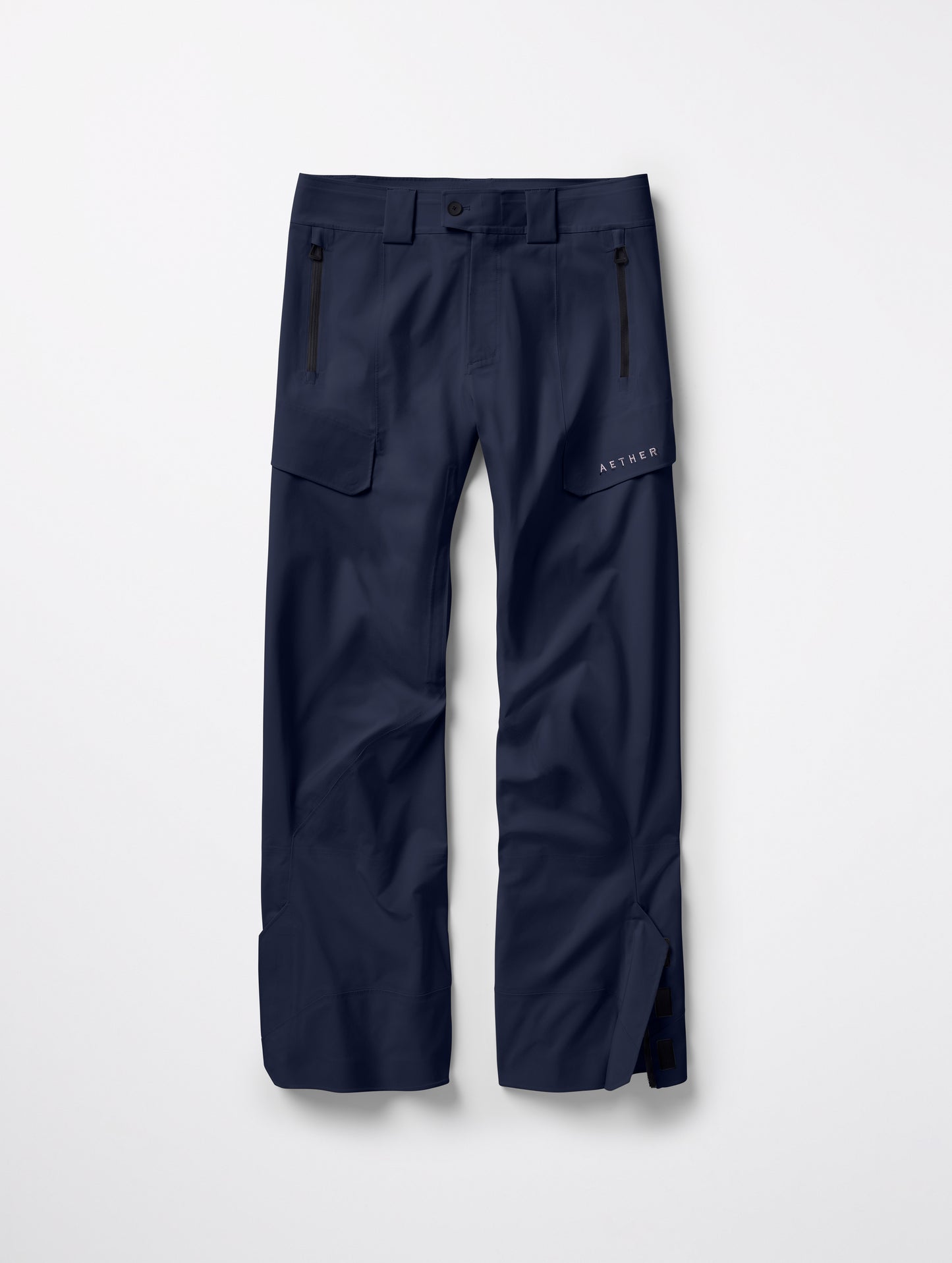 Flat lay of Maverick Snow-Shell Pant in Total Eclipse dark blue from AETHER Apparel.