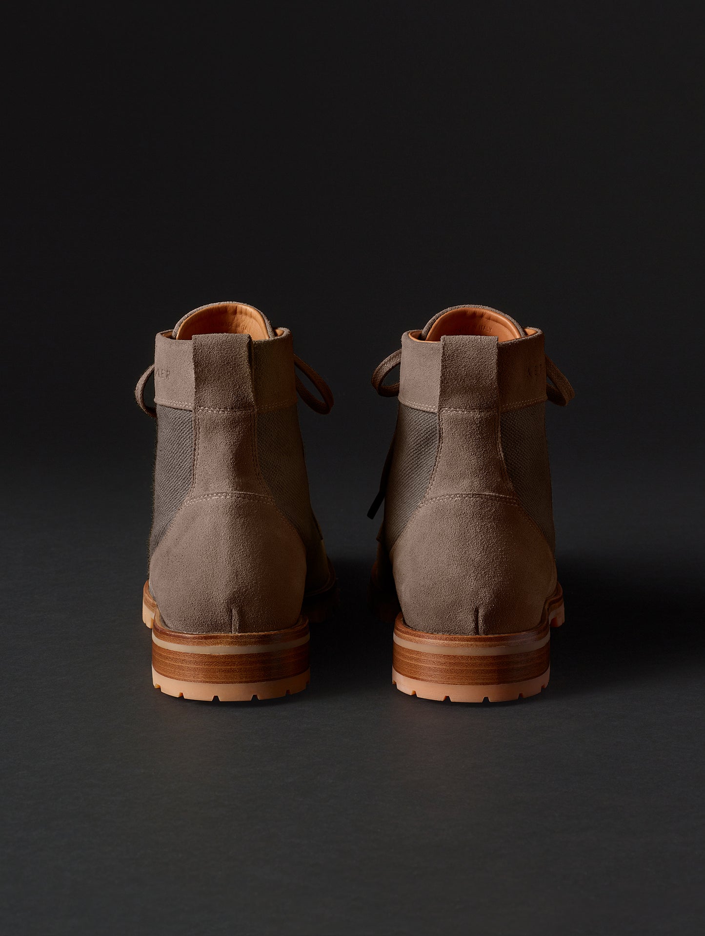 Rear view of Ojai City Boot in Bison Brown suede and canvas from AETHER Apparel.