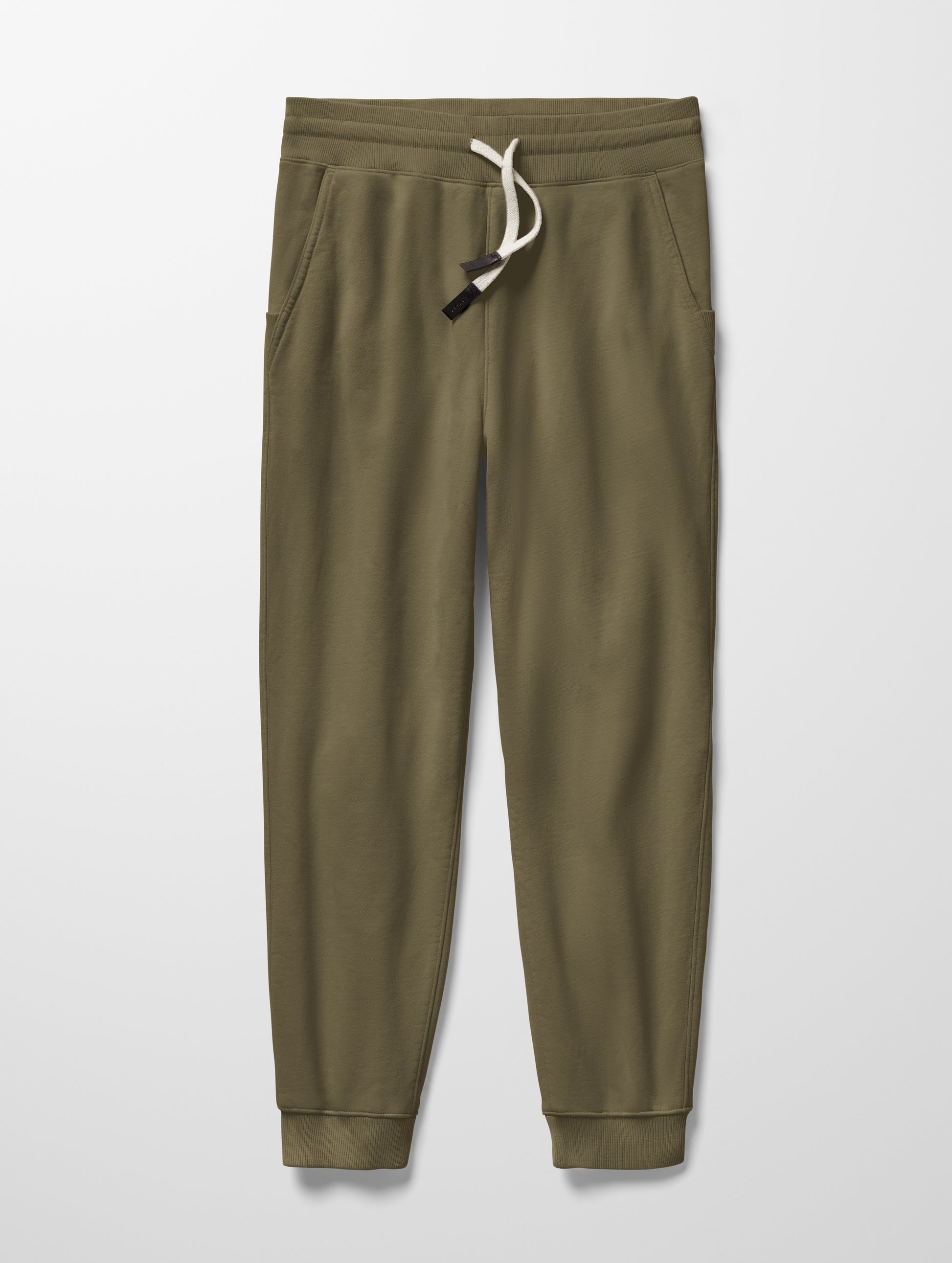 Flat lay of Osa Cuffed Sweatpant in Command Green from AETHER Apparel.