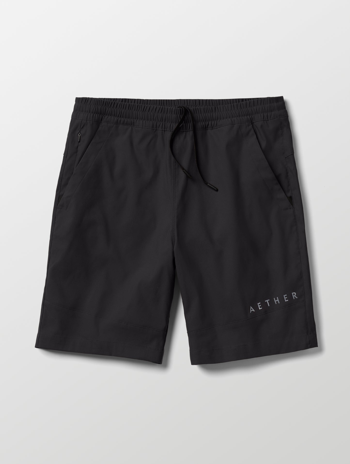 Flat lay of Perth Short in Onyx Black from AETHER Apparel.