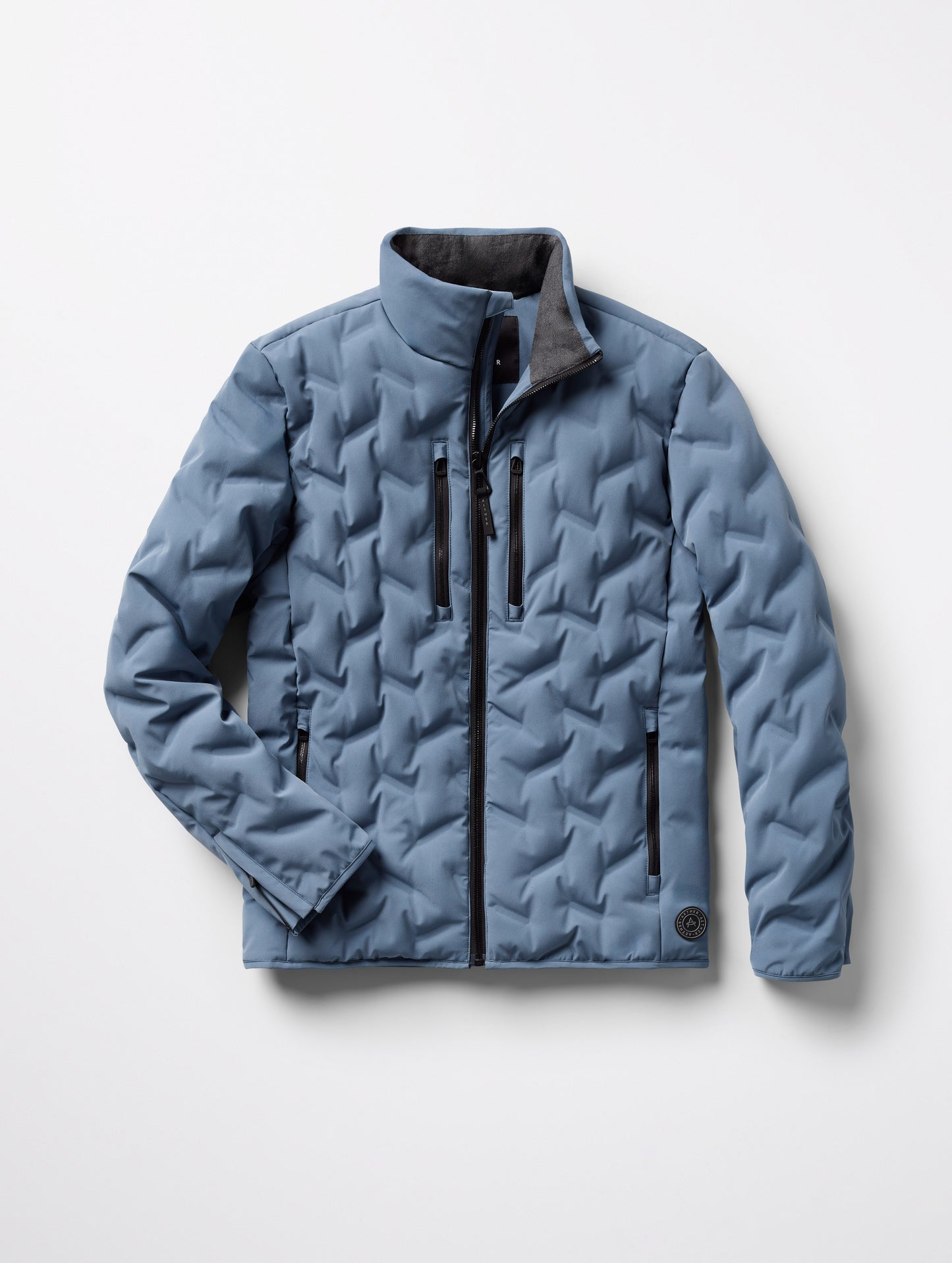 Flat lay of Rex Down Jacket in Portal Blue from AETHER Apparel.