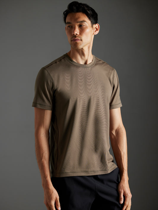 man wearing light brown tee from AETHER Apparel