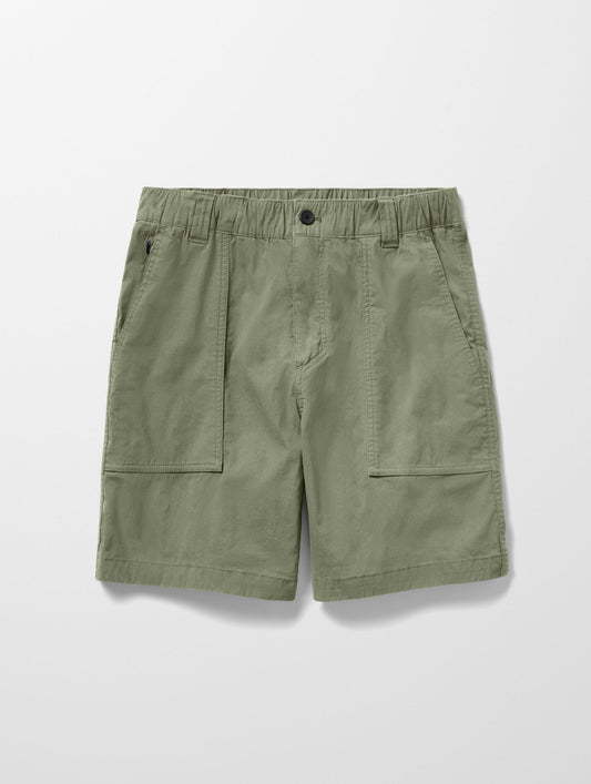 Flat lay image of the Zermatt Hiking Short in Fern Green from AETHER Apparel.