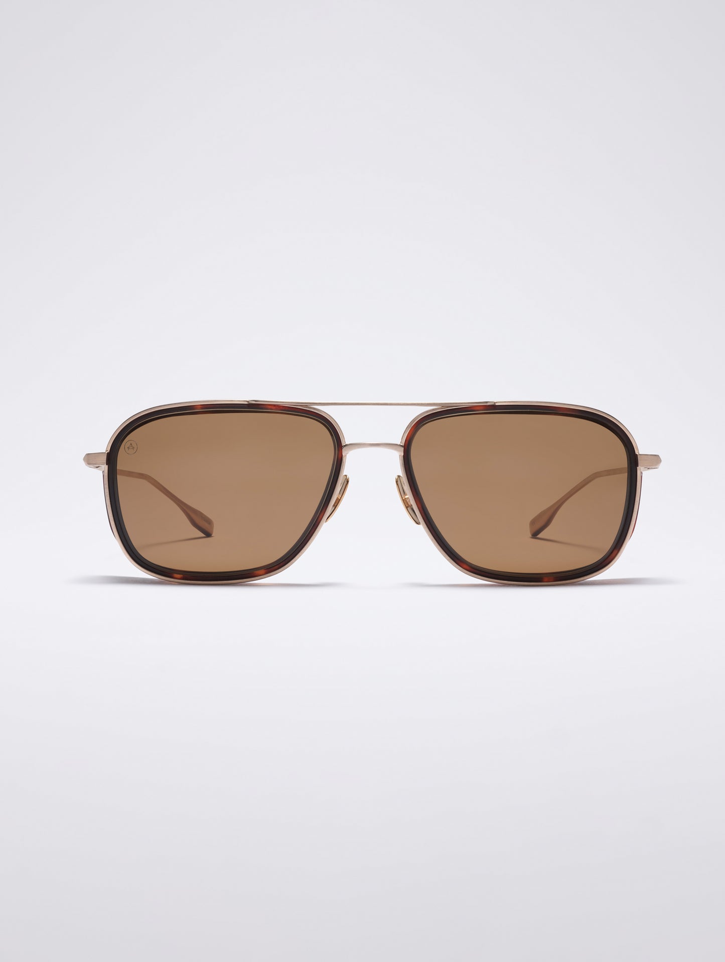 Front view of Summit Sunglass in Brushed Gold titanium with G15 Lens from AETHER Apparel.