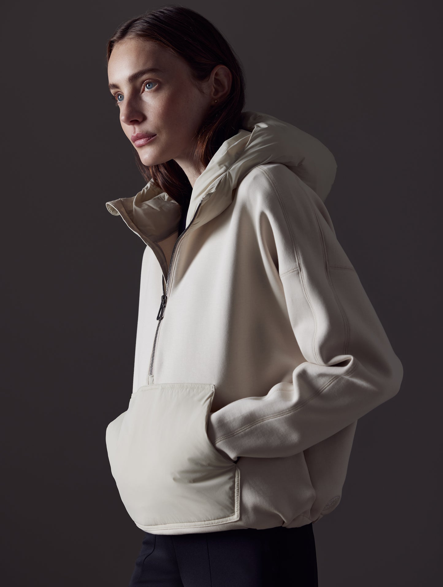 Woman wearing beige Align Hooded Anorak