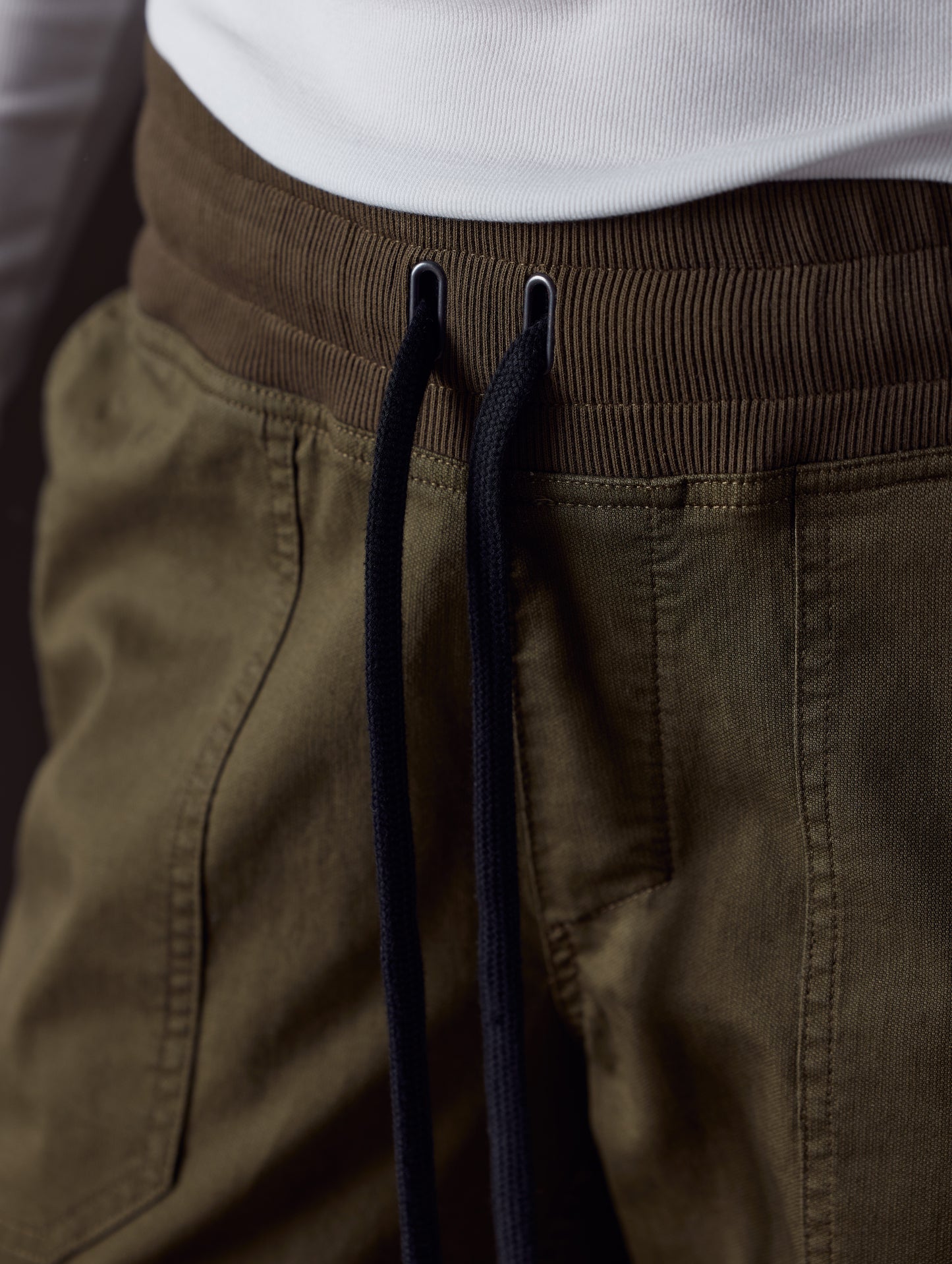 close view of green cotton pant from AETHER Apparel