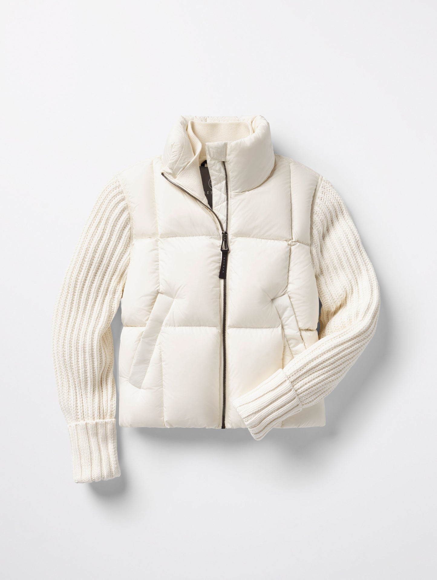 Flat lay of Nina Cardigan-Sleeve Jacket in Winter White from AETHER Apparel.
