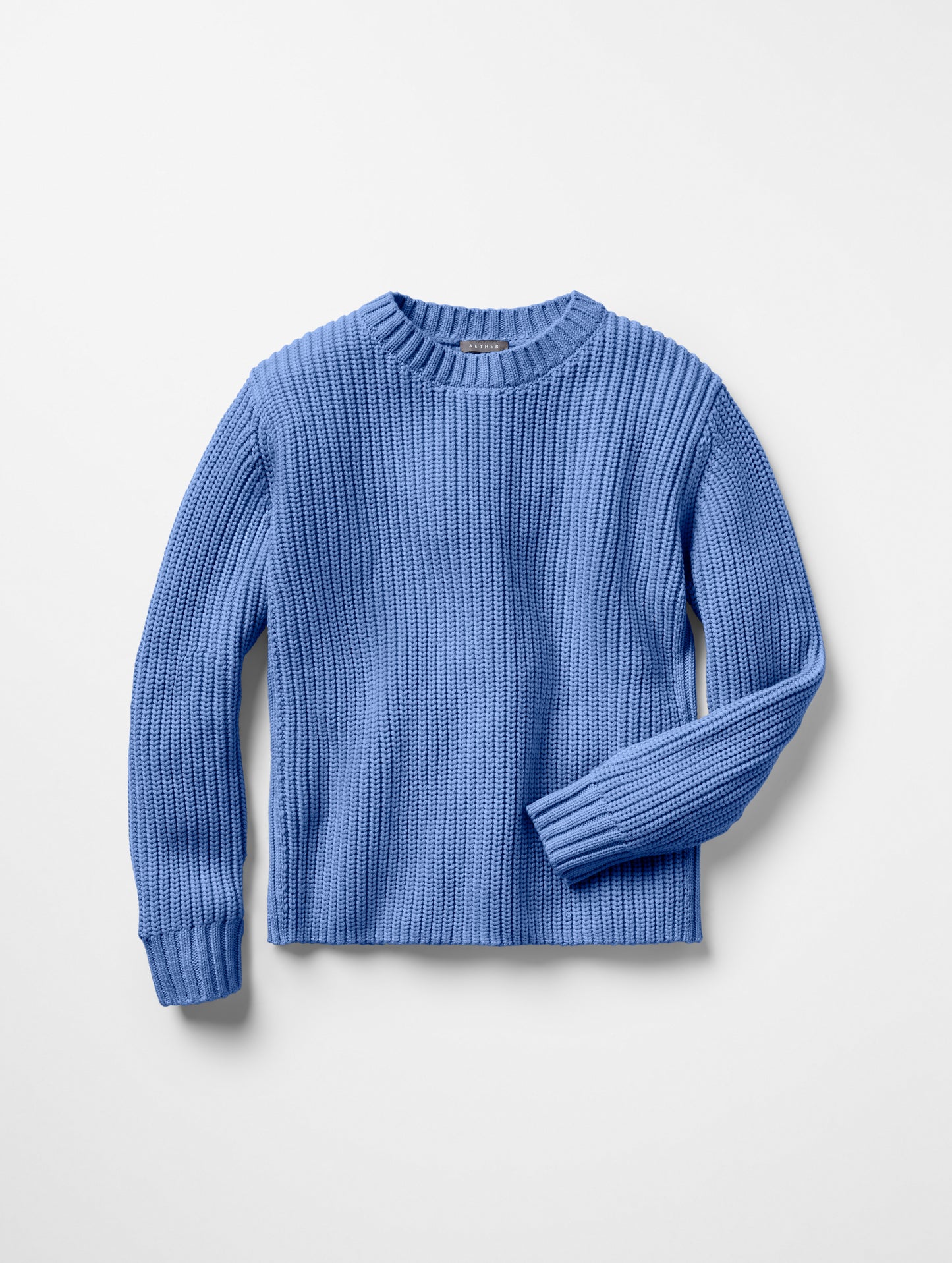 Flat lay of women's Sherwood Crewneck Sweater in Lavender Blue from AETHER Apparel.