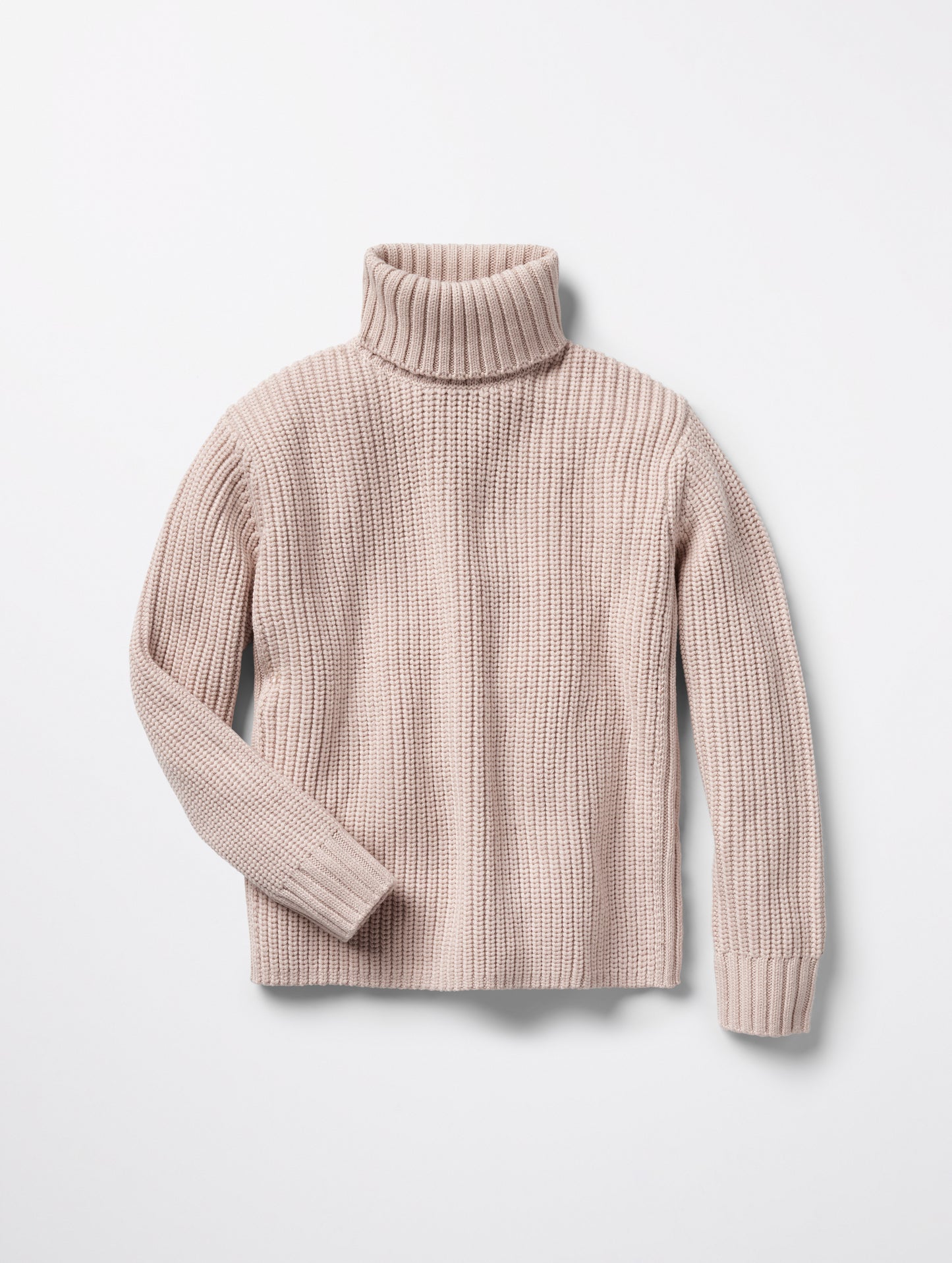 Flat lay of women's Sherwood Turtleneck Sweater in Blush beige from AETHER Apparel.