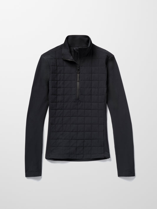 Flat lay image of the Wren Insulated Half-Zip in Onyx Black from AETHER Apparel.