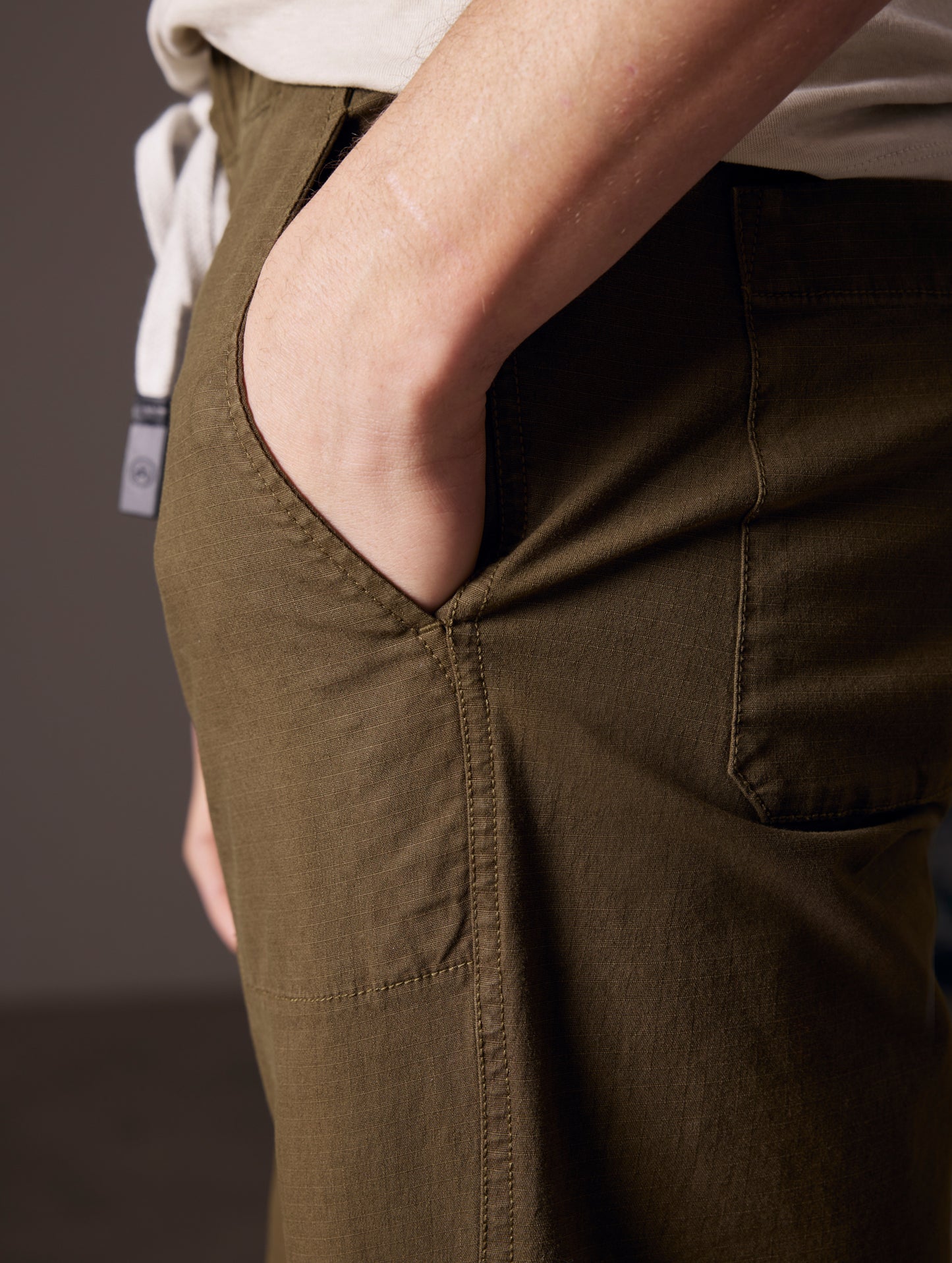 Left hand pocket of green Norton Cotton Ripstop Pant from AETHER Apparel.