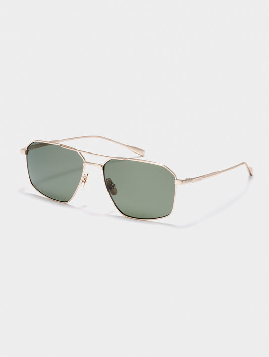 Front angled view of Arches Sunglass in Brushed Gold with Deep G15 Lens from AETHER Apparel.