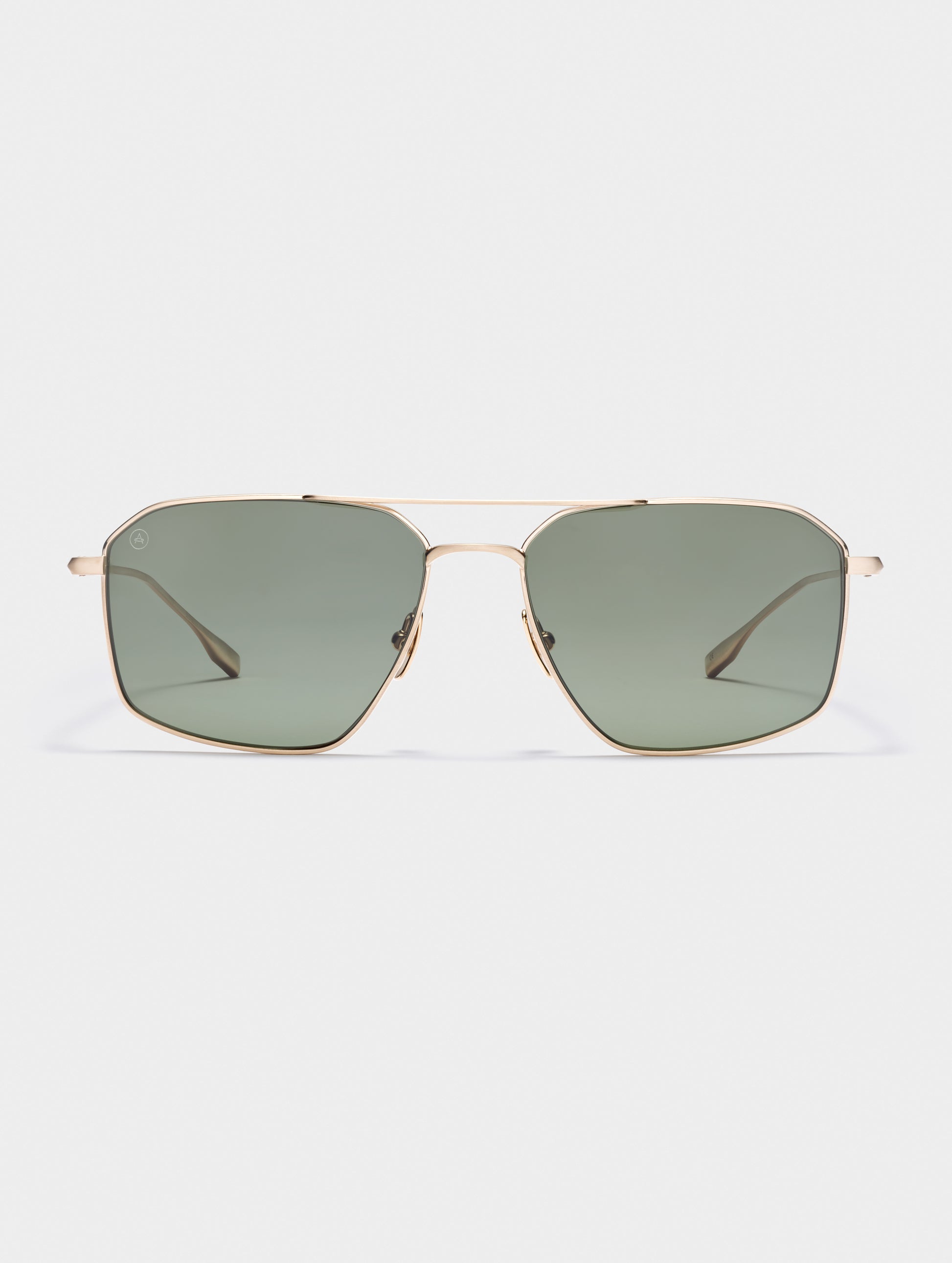 Front view of Arches Sunglass in Brushed Gold with Deep G15 Lens from AETHER Apparel.
