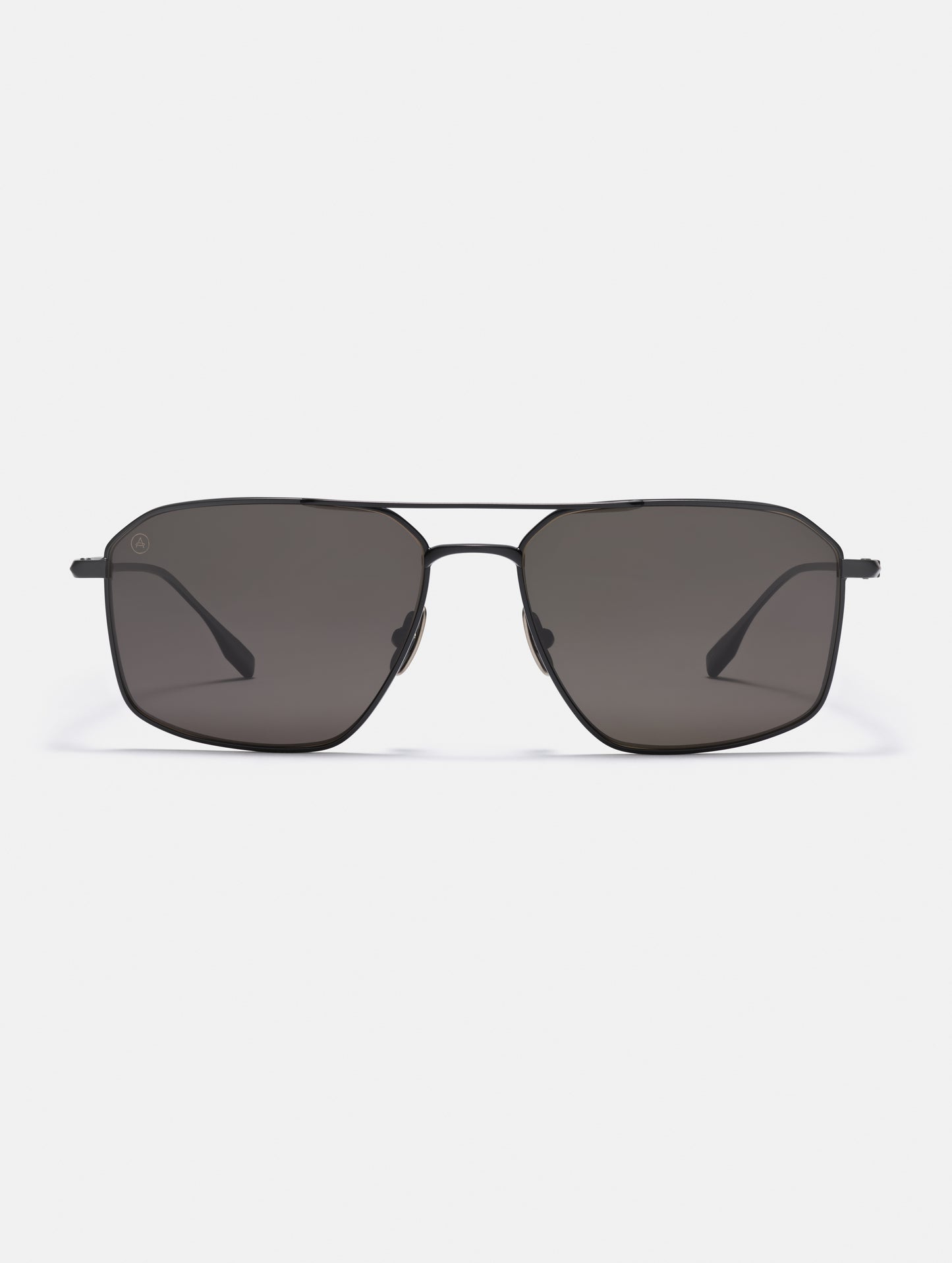 Front view of Arches Sunglass in Black with Black Lens from AETHER Apparel.