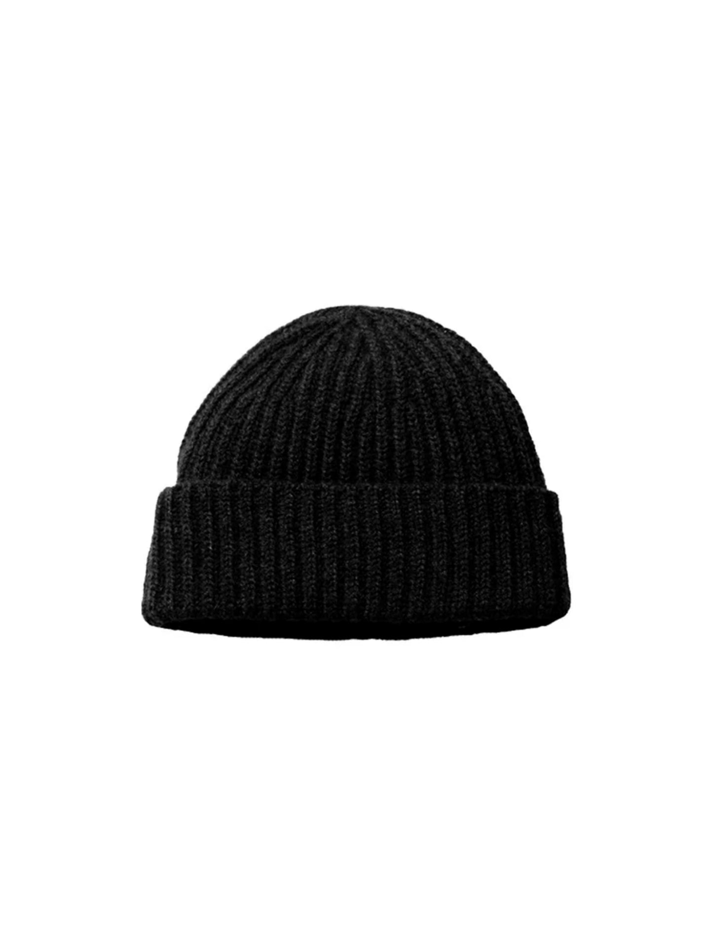 Flat lay view of Cashmere Hat in Onyx Black from AETHER Apparel.