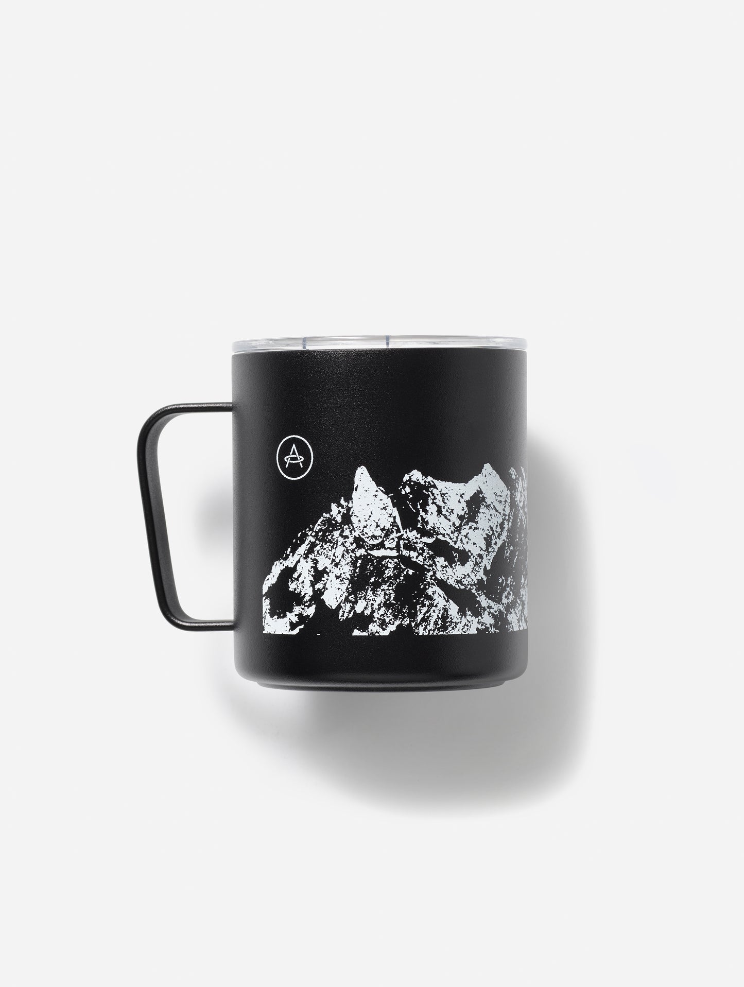 Flay lay view of front of AETHER x MiiR Camp Cup 2 in Black.