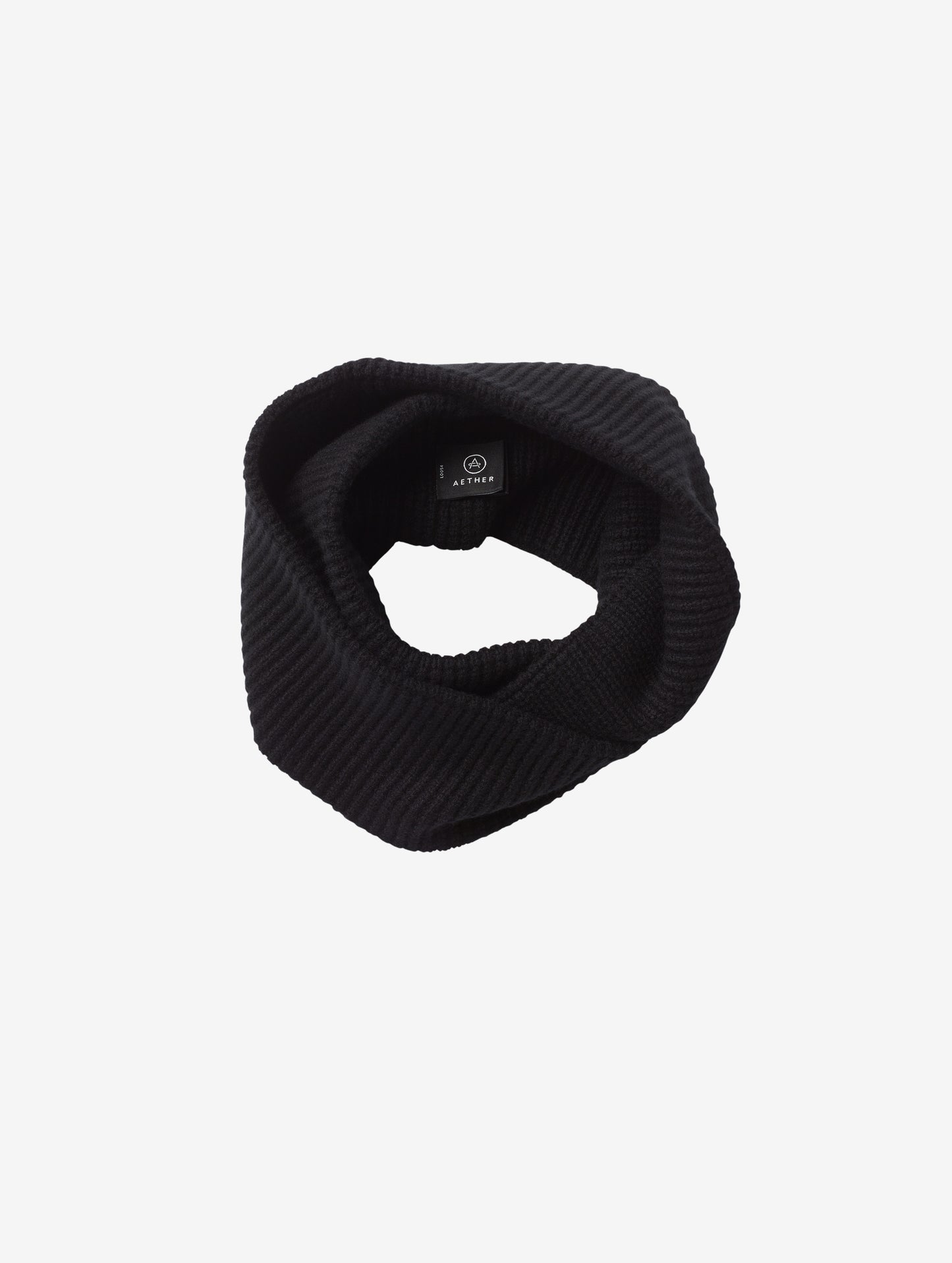 Isolated view of black Waffle Circle Scarf from AETHER Apparel.