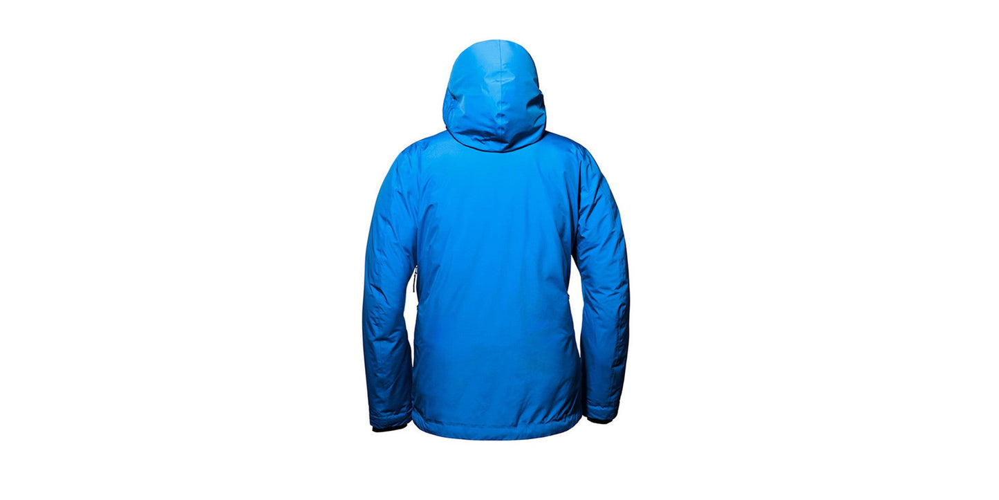 Isolated view of back of men's light blue Crest Down Jacket from AETHER Apparel.