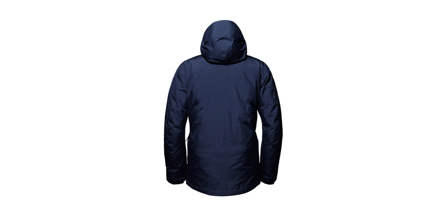 Isolated view of back of men's dark blue Crest Down Jacket from AETHER Apparel.