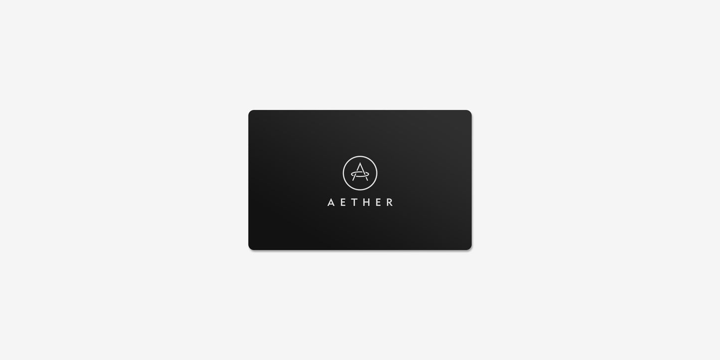 Close view of AETHER Apparel gift card.