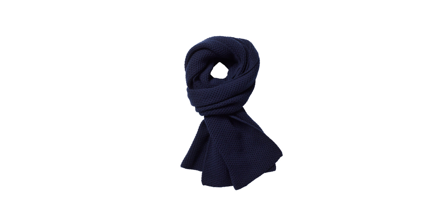 Isolated view of dark blue Luxe Scarf from AETHER Apparel.