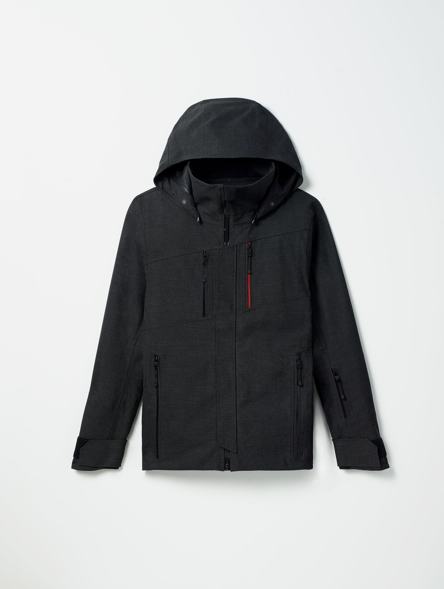 Flat lay of Catalyst Snow Shell in Charcoal Dark Heather from AETHER Apparel.