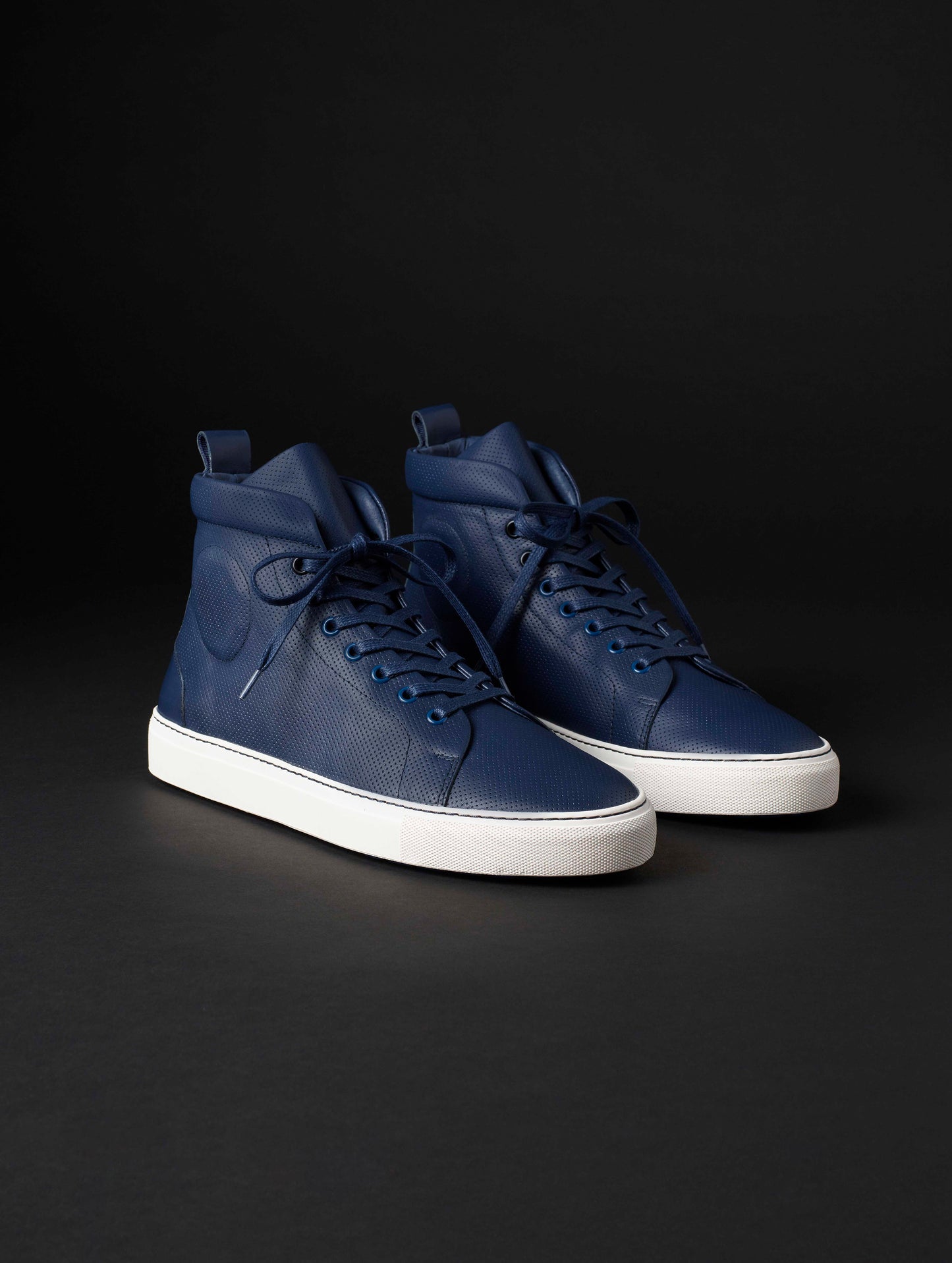 Front angled view of men’s Dalton Sneaker in Nordic Navy blue from AETHER Apparel.
