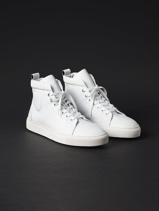 Front angled view of men’s Dalton Sneaker in White from AETHER Apparel.