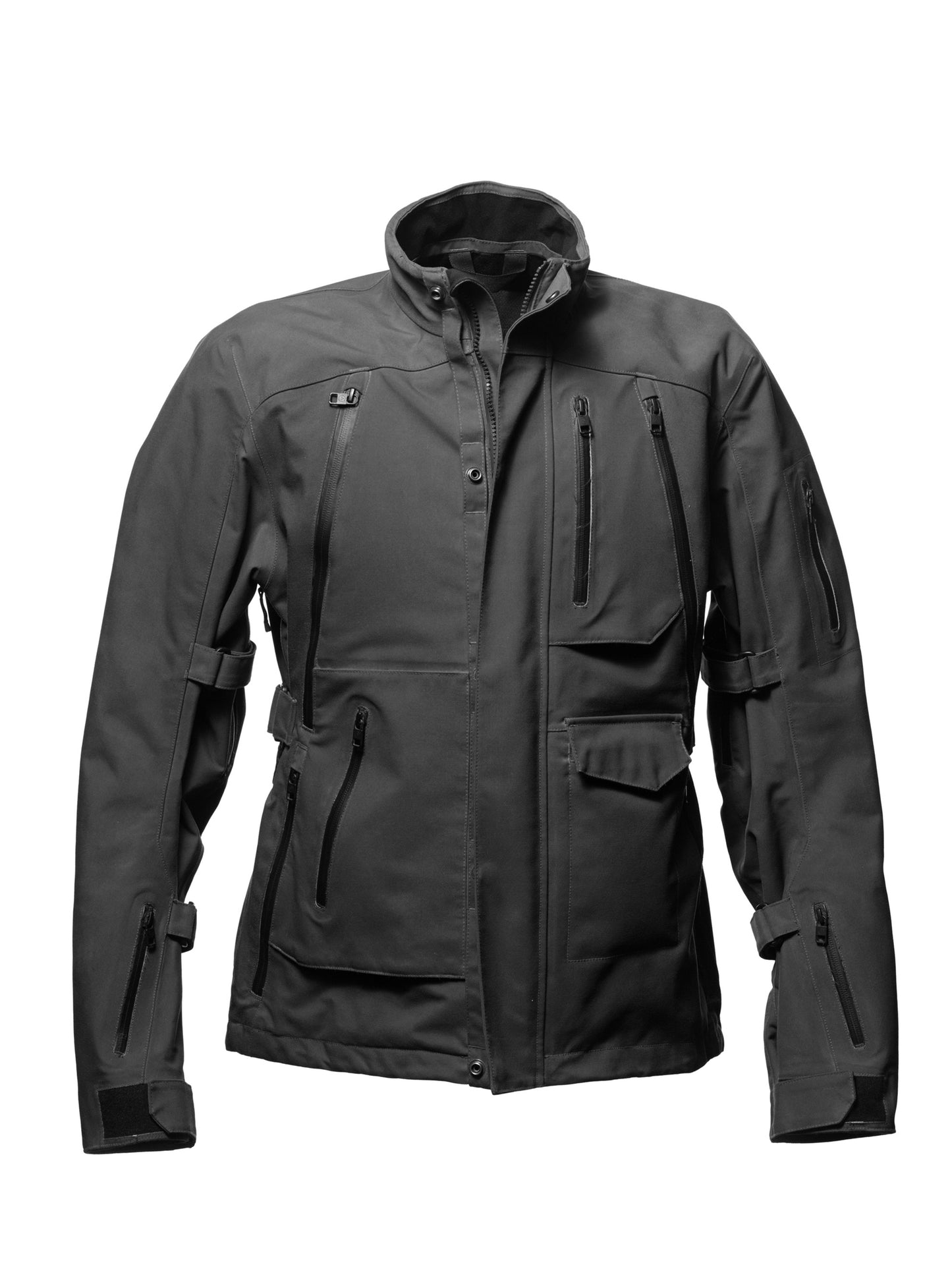 Isolated view of men's grey Expedition Motorcycle Jacket from AETHER Apparel.