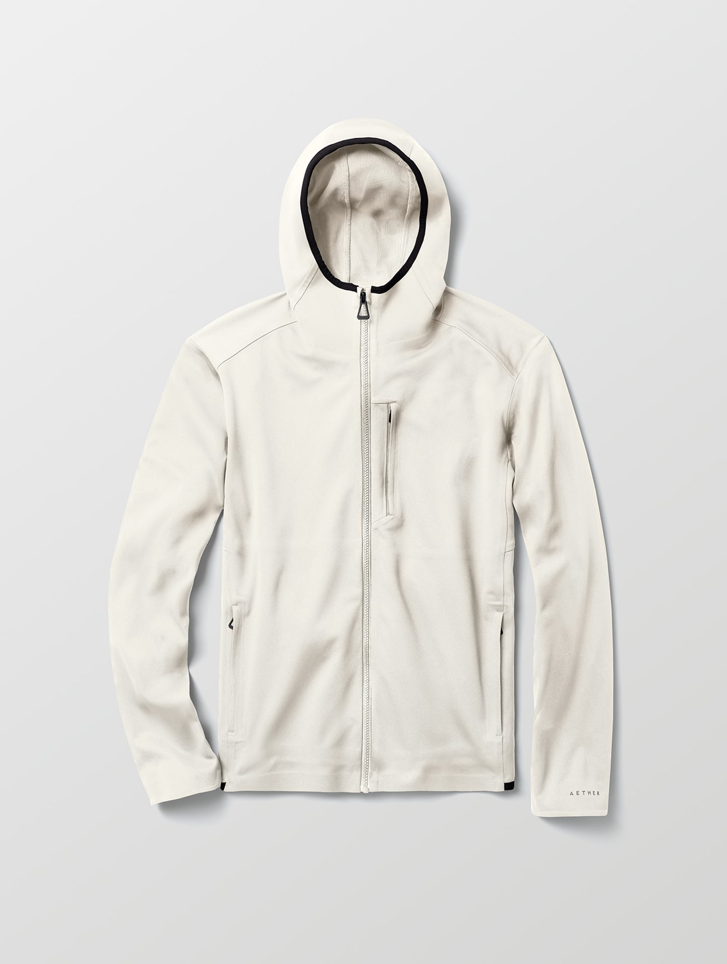 Flat lay of Hooded Tech-Fleece Full-Zip in Bone white from AETHER Apparel.
