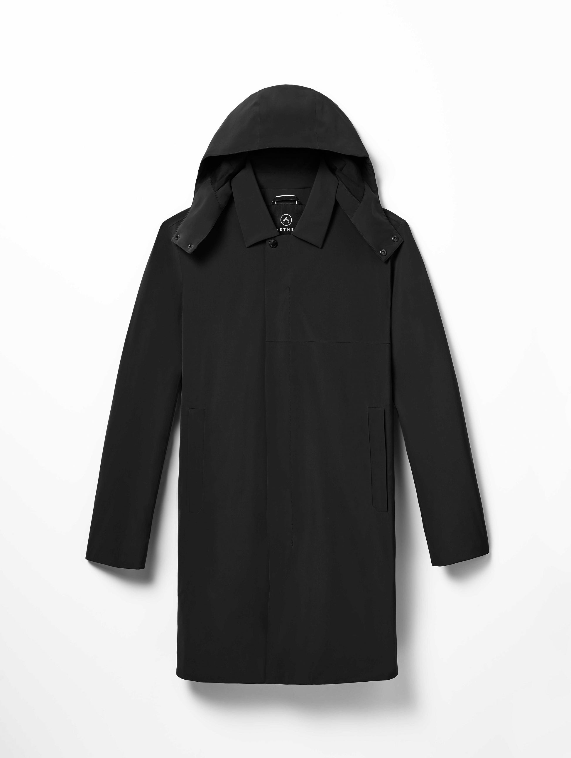 Flat lay of men's Isaac Jacket in Onyx Black from AETHER Apparel.