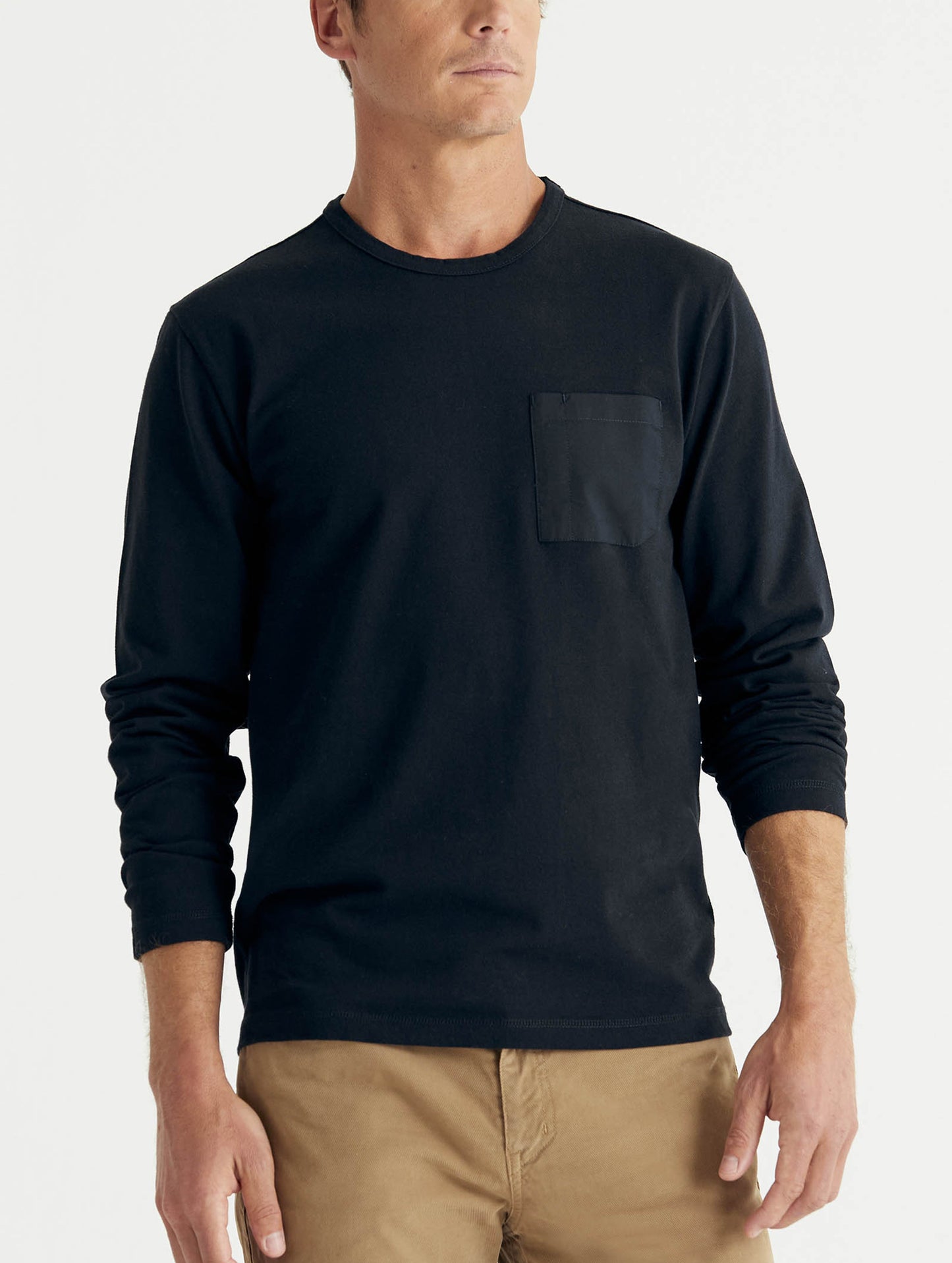 man wearing black long sleeve shirt