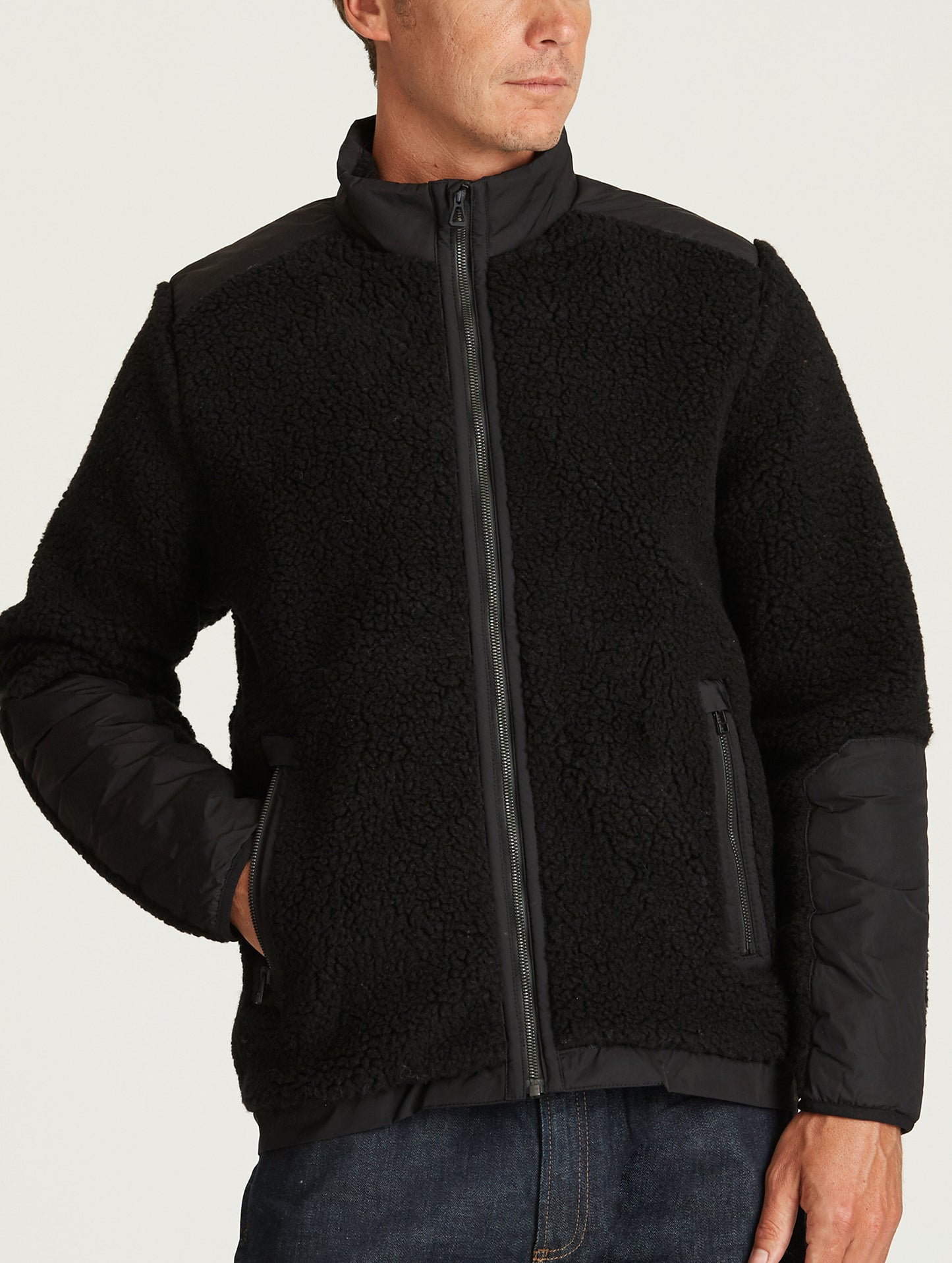 Front body view of man wearing Narrows Jacket in Onyx Black from AETHER Apparel.