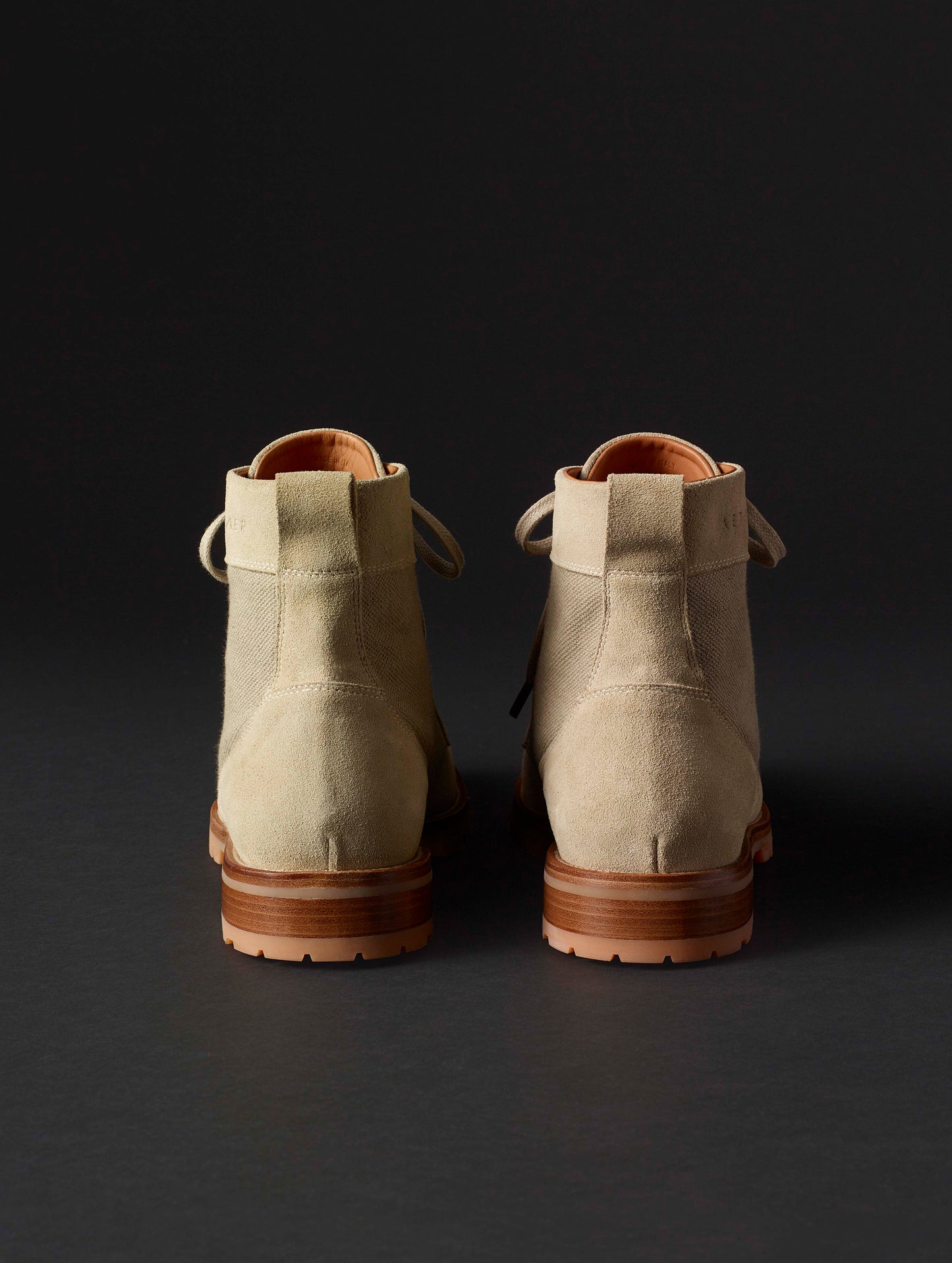 Rear view of Ojai City Boot in Natural suede and canvas from AETHER Apparel.