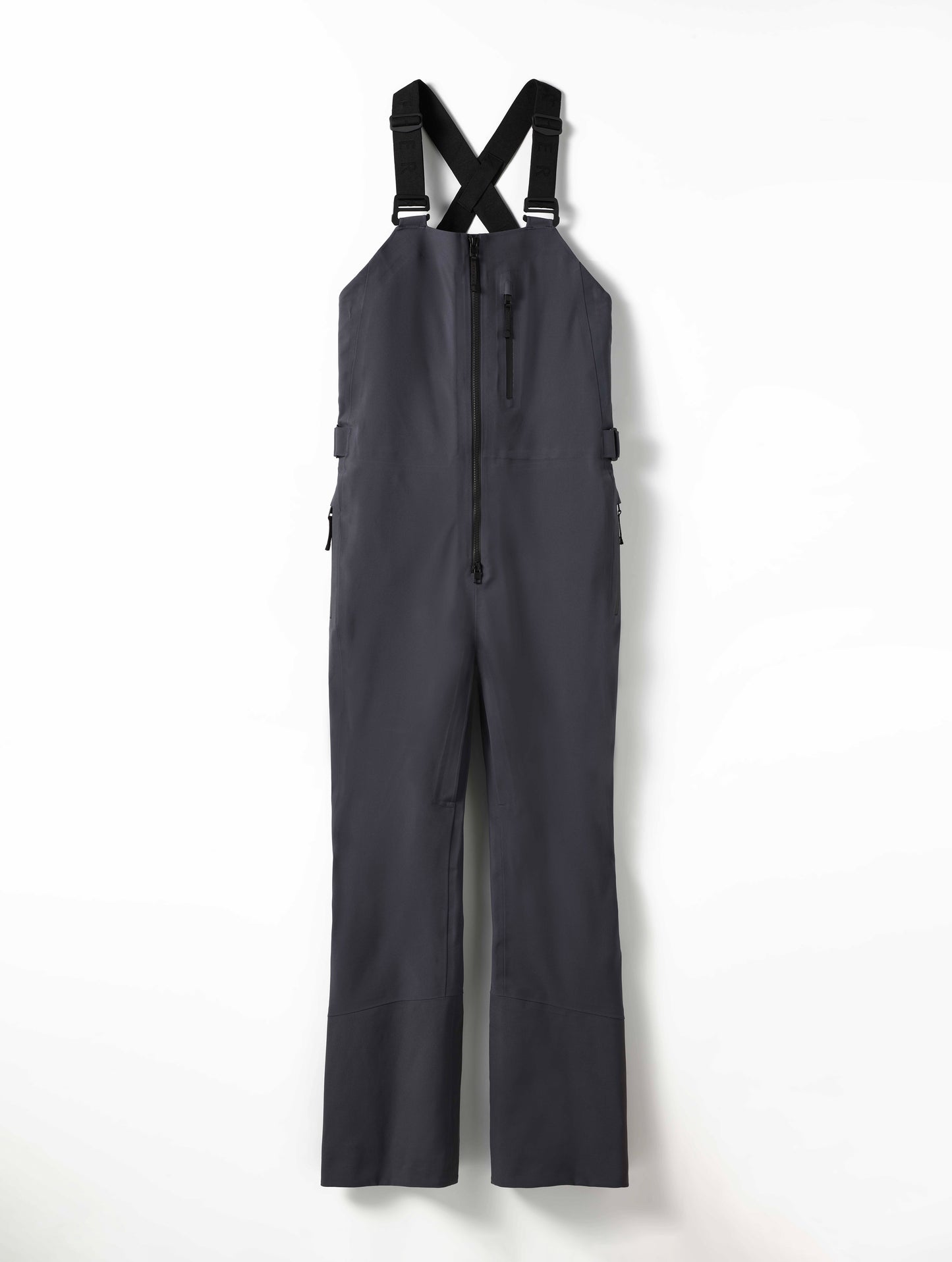Flat lay of Stealth Snow Bib in Graphite from AETHER Apparel.