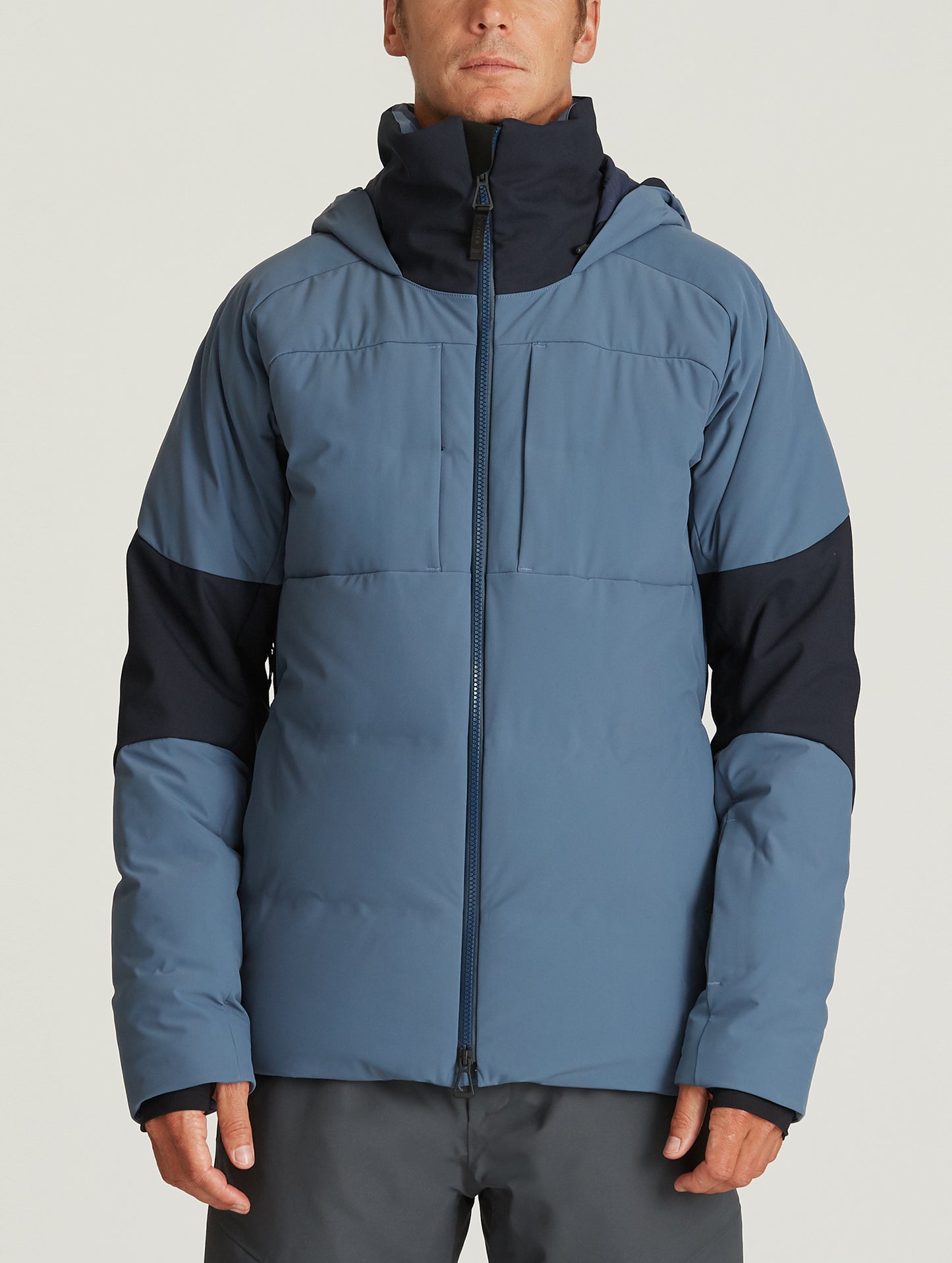 Front body view of man wearing Torino Jacket in Baltic Blue from AETHER Apparel.